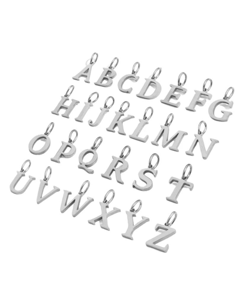 Typography Letter Charm Necklace - Silver
