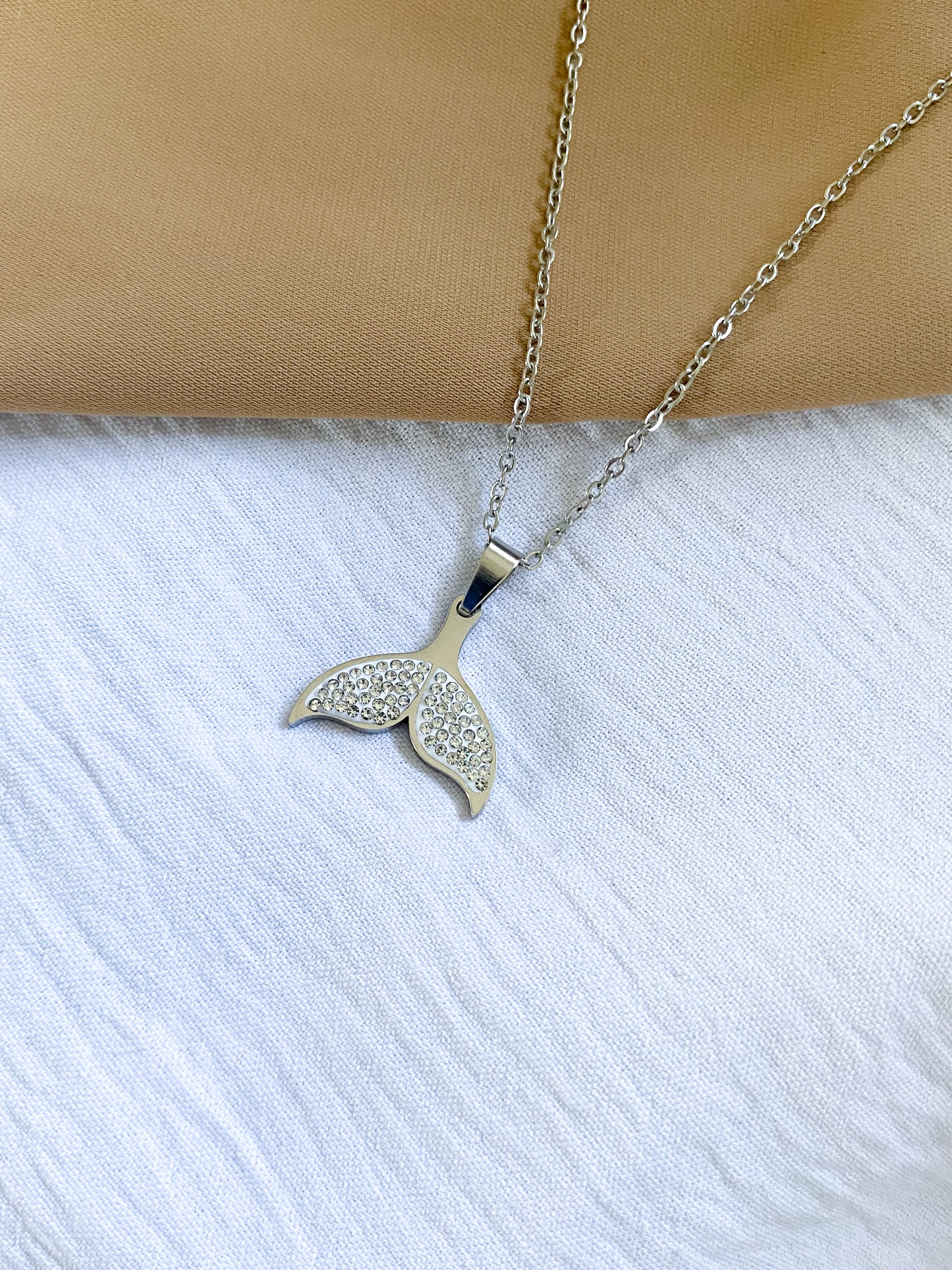 Studded Whale Tail Necklace - Silver