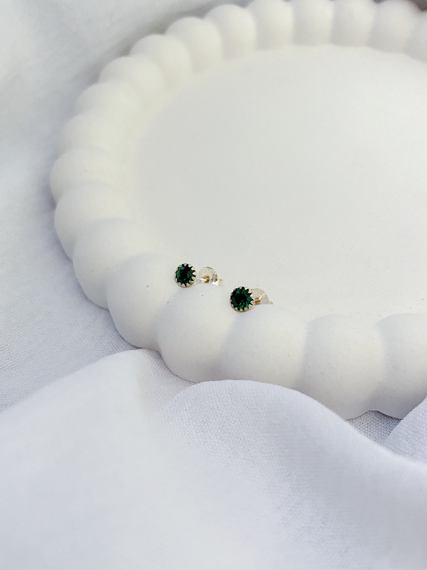Green Cubic Zirconia Sterling Silver Stud Earrings