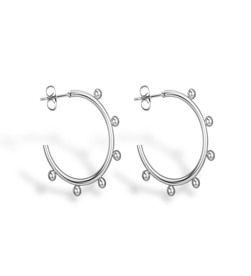 Dotted Hoop Earrings - Silver