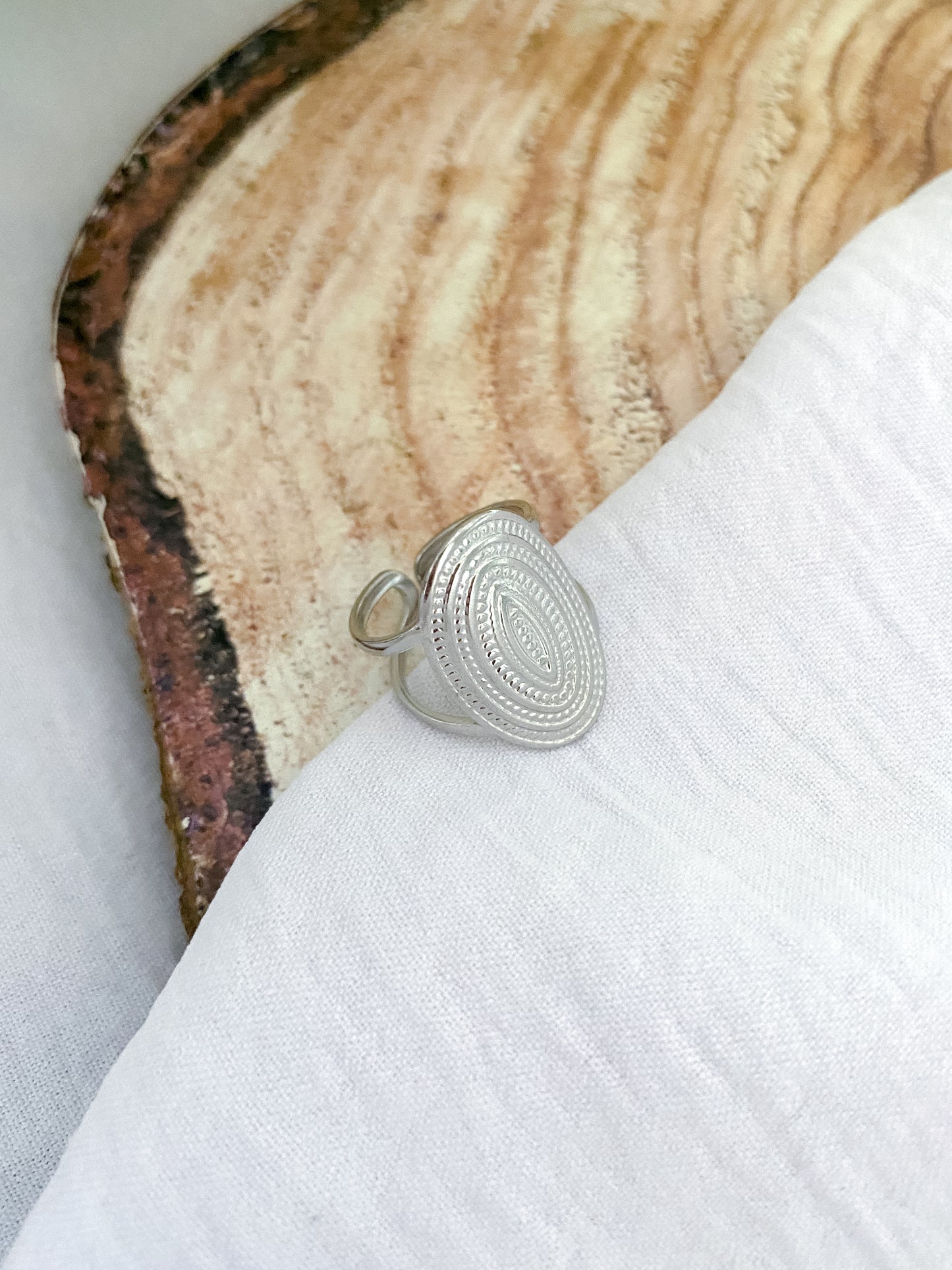 Oval Statement Adjustable Cuff Ring - Silver