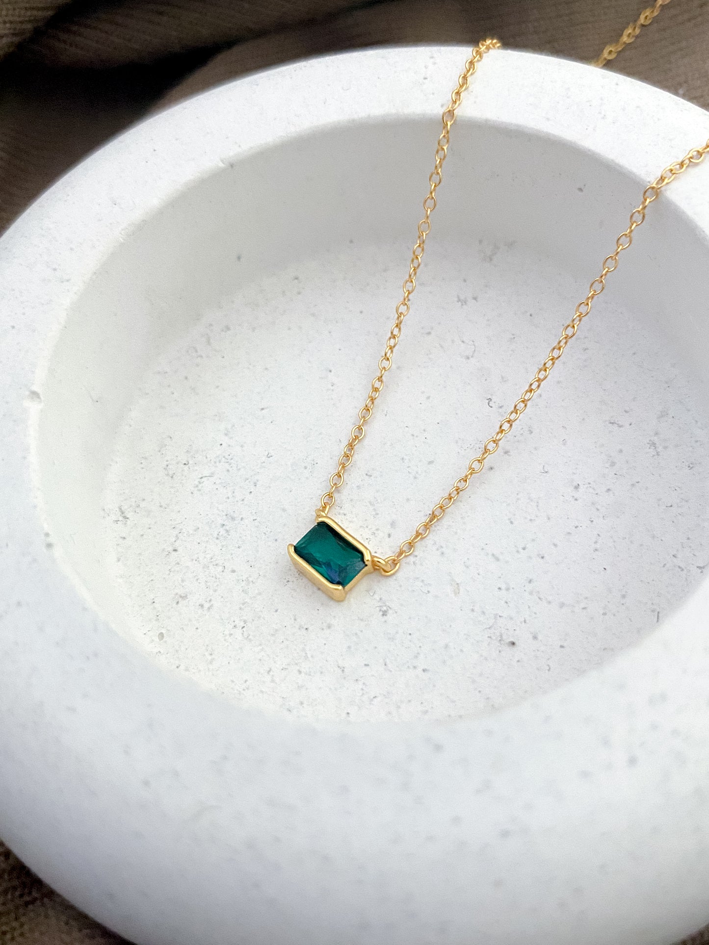 Emerald-Look Charm Sterling Silver Necklace - Gold Plated