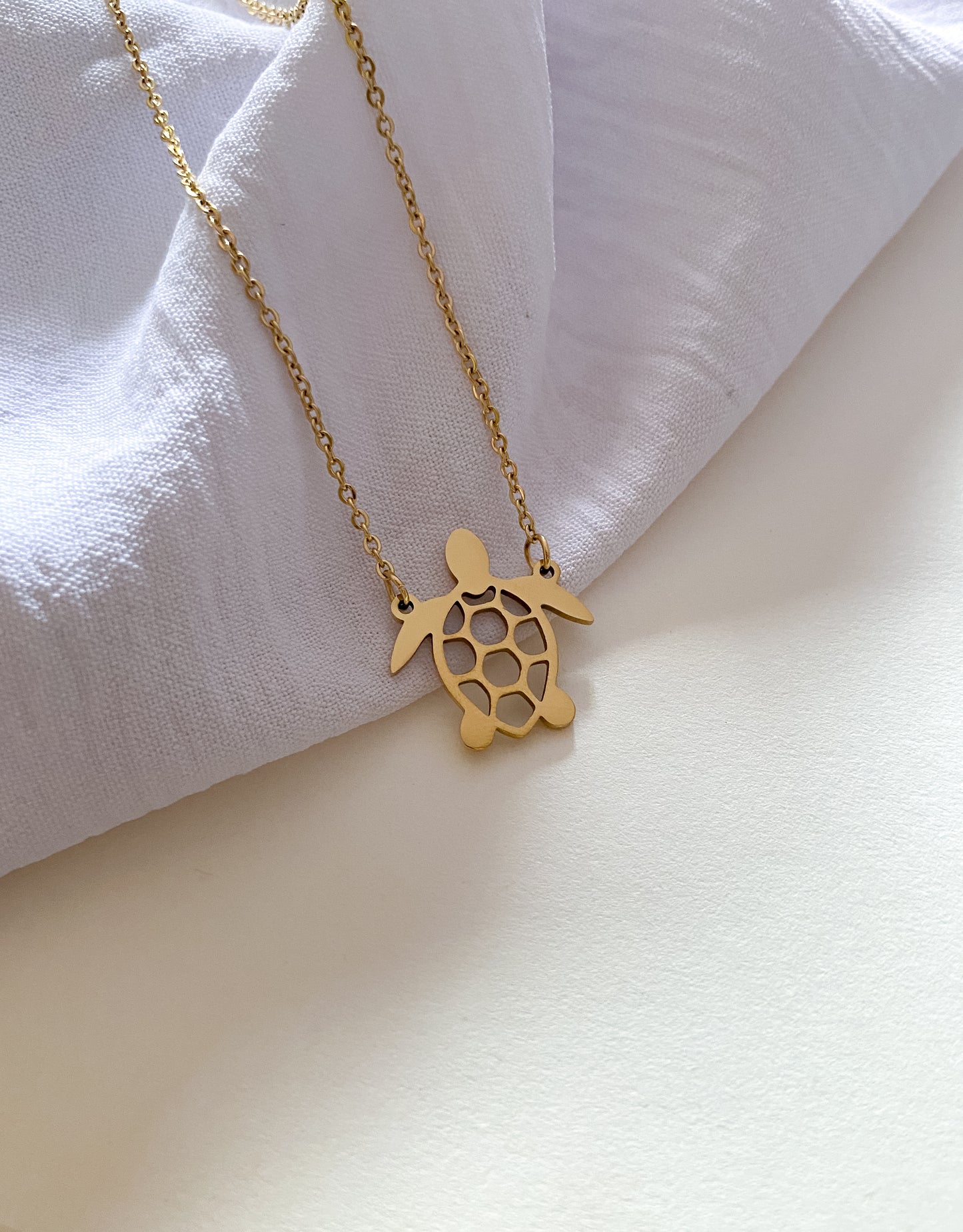 Cut-Out Turtle Necklace - Gold