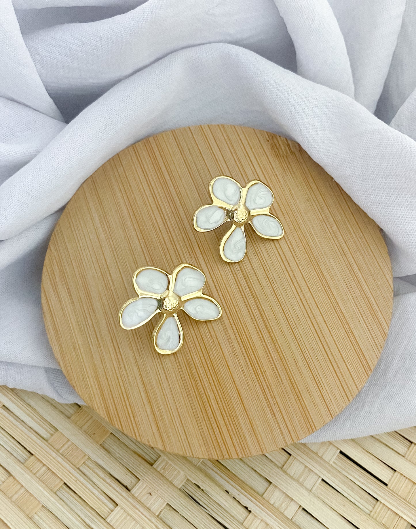 Large Spring Earrings - White & Gold