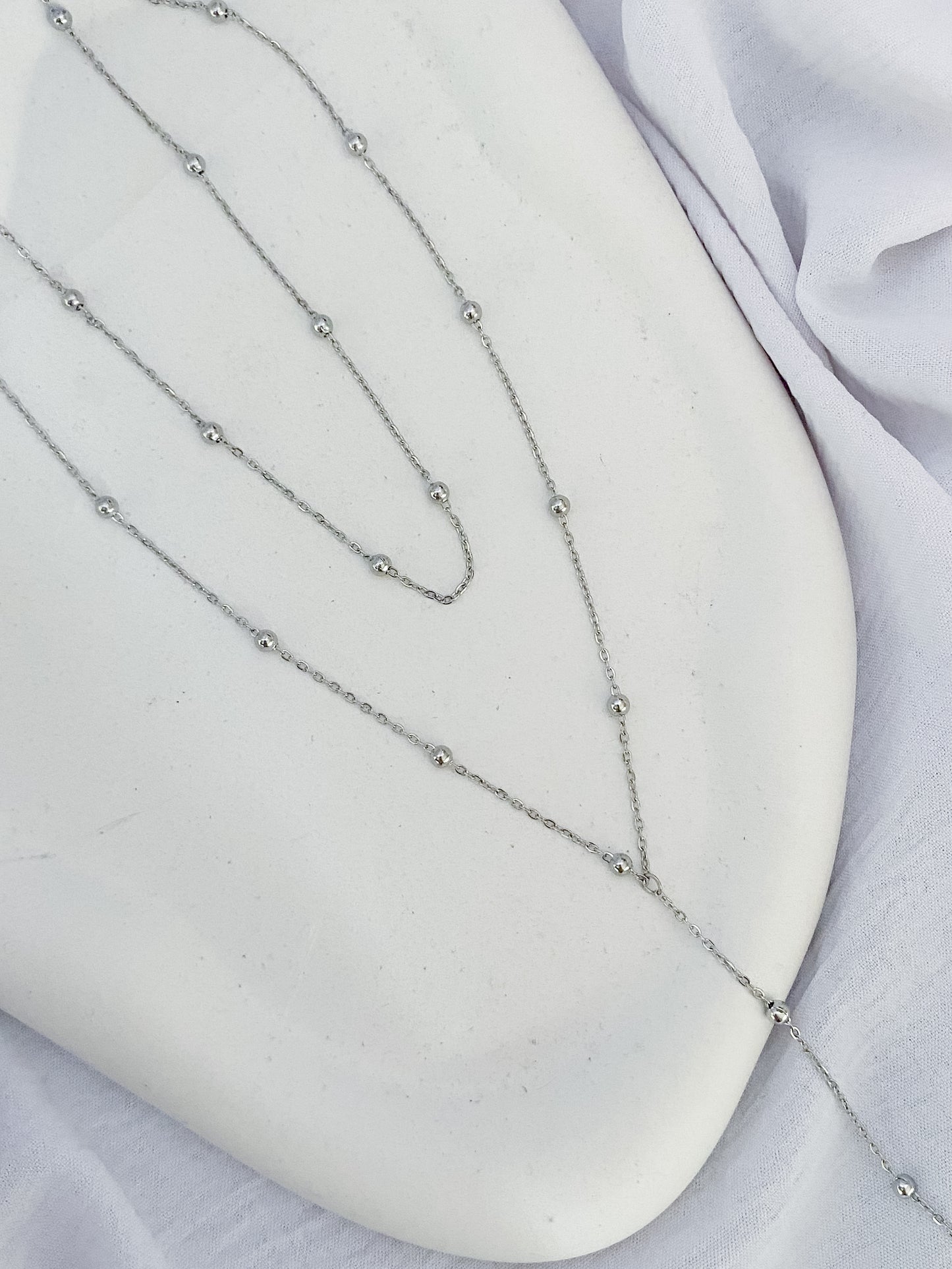 Layered & Dotted Lariat Necklace - Silver