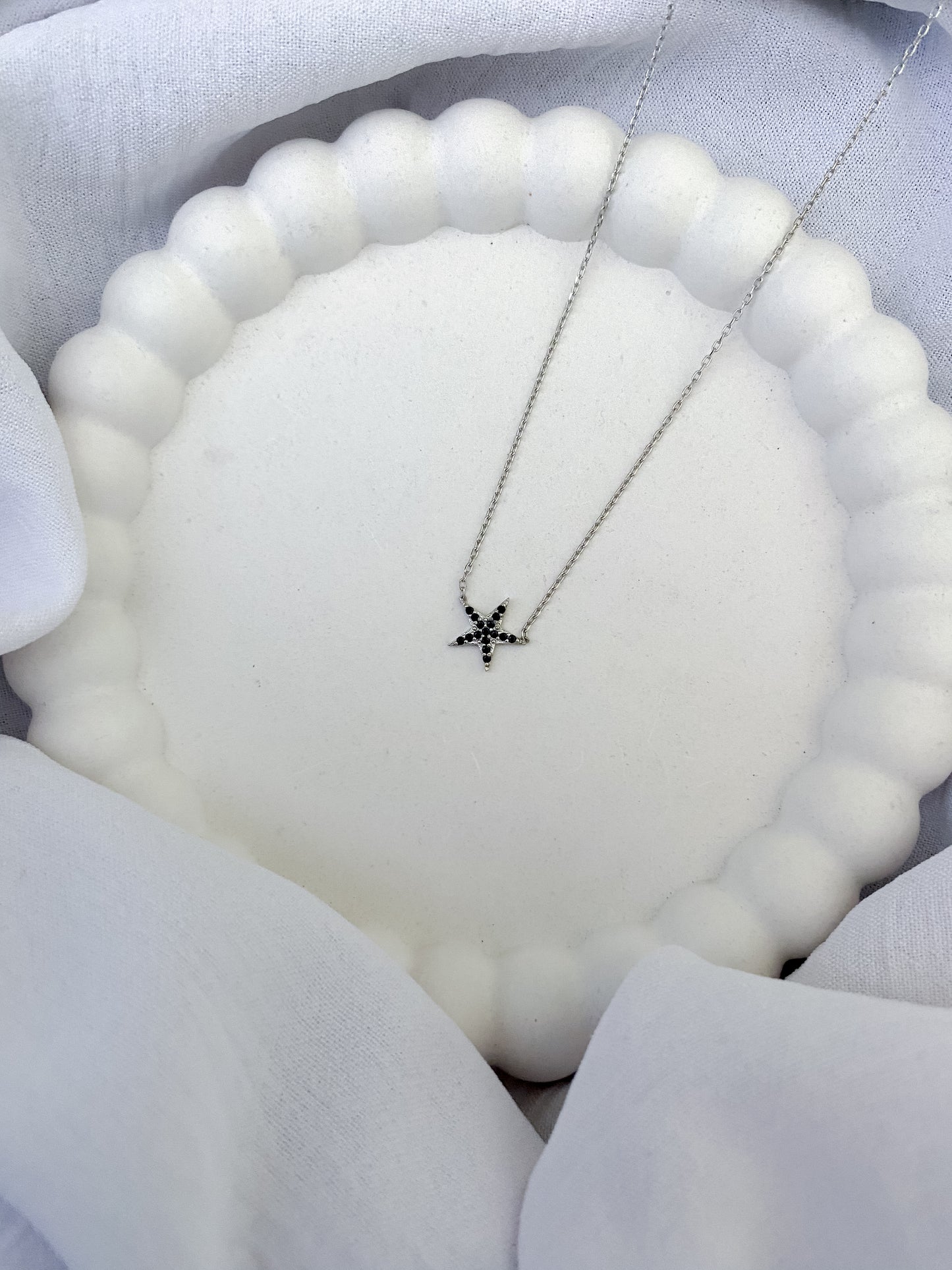 Black Cubic Zirconia Starfish Sterling Silver Necklace (40-45cm)