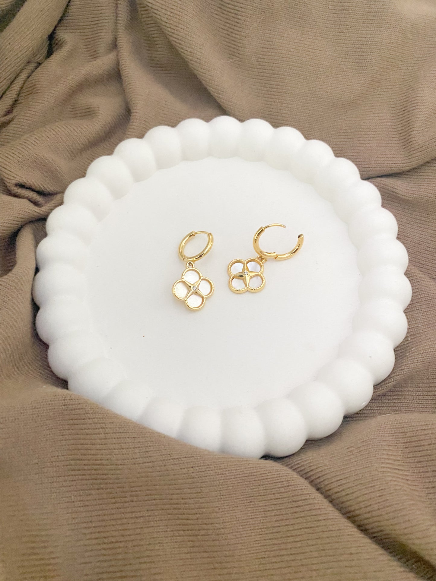 Starburst Floral Hoop Earrings - Gold Plated
