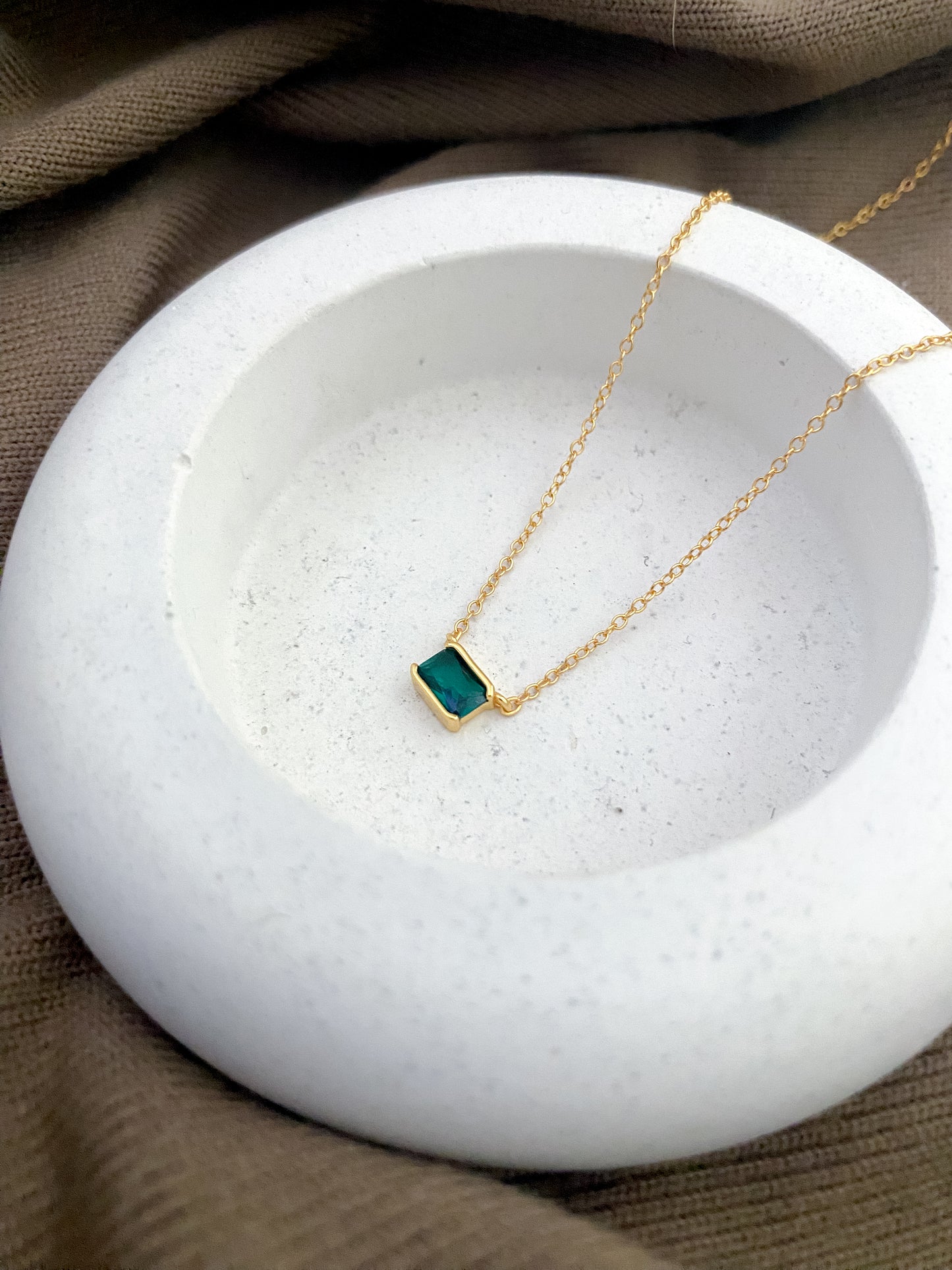 Emerald-Look Charm Sterling Silver Necklace - Gold Plated