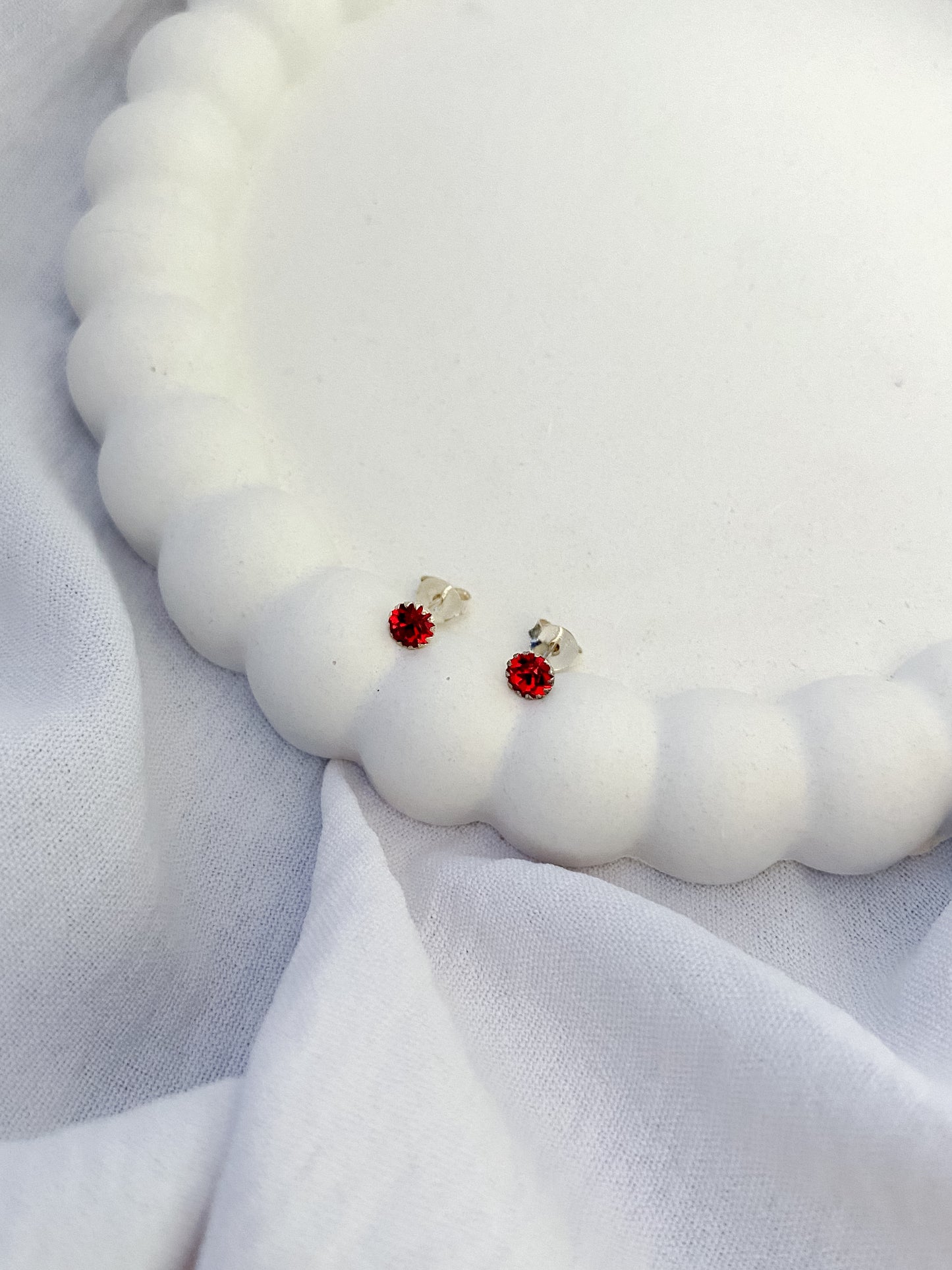 Red Cubic Zirconia Sterling Silver Stud Earrings