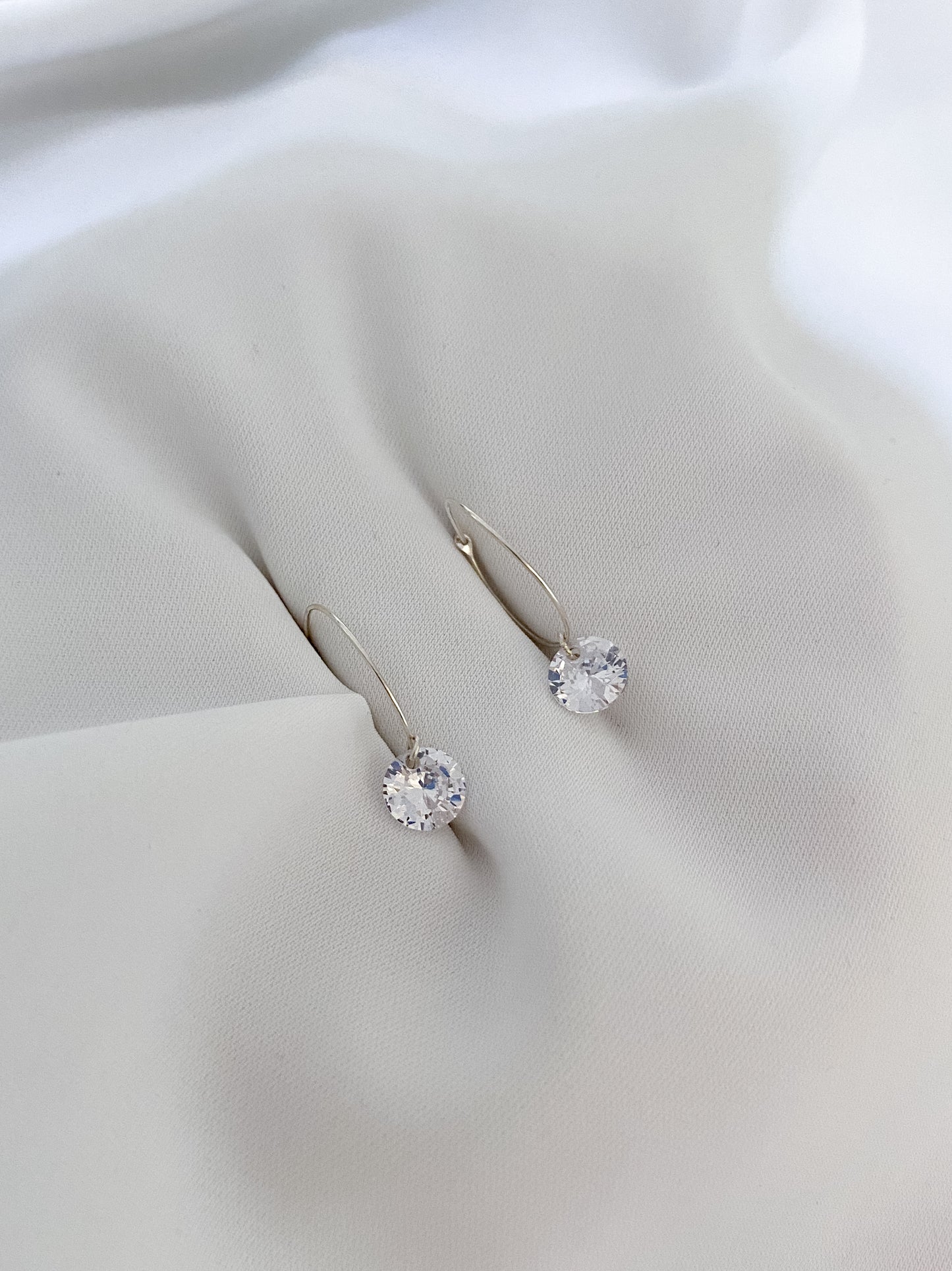 Diamanté Charm Sterling Silver Fine Hoop Earrings