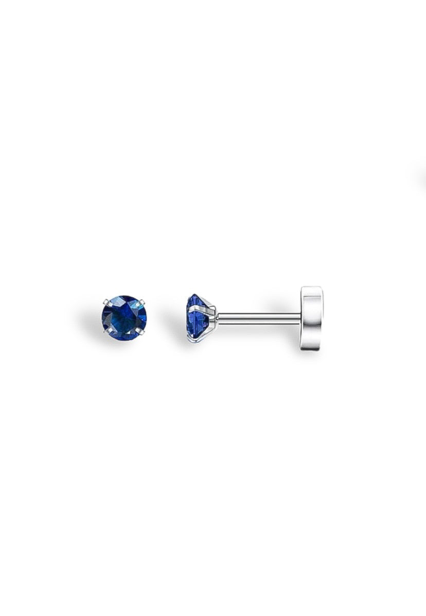 Royal Blue Diamanté Flat-Back Earrings - Silver