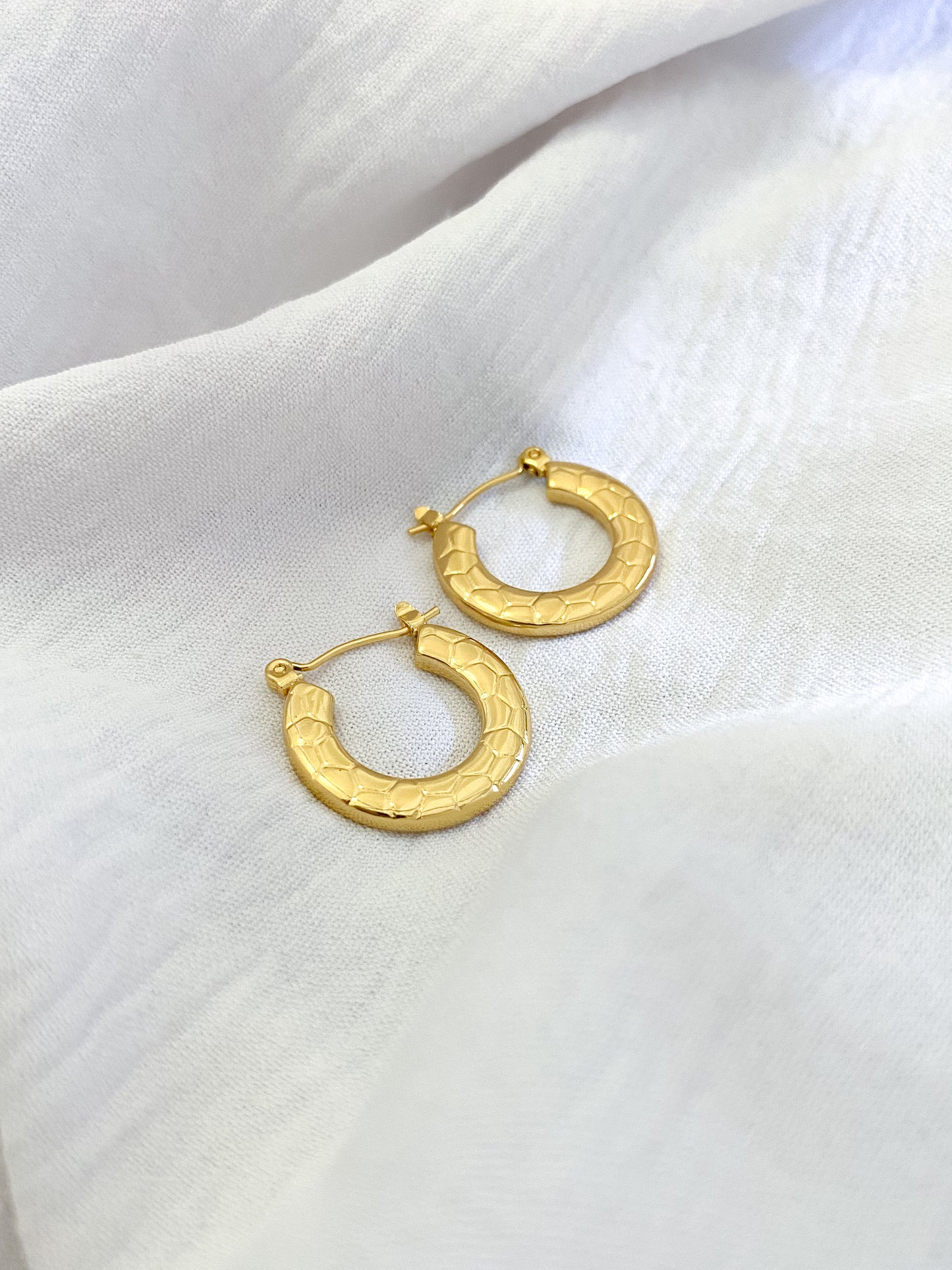 Large Turtle Shell Hoop Earrings - Gold