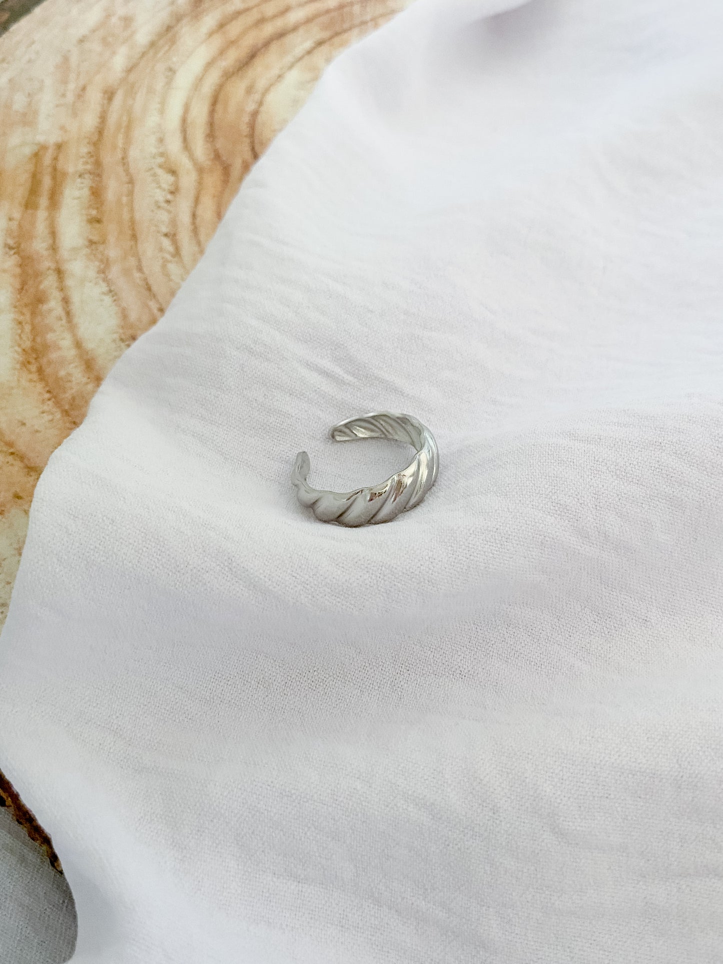 Adjustable Croissant Cuff Ring - Silver