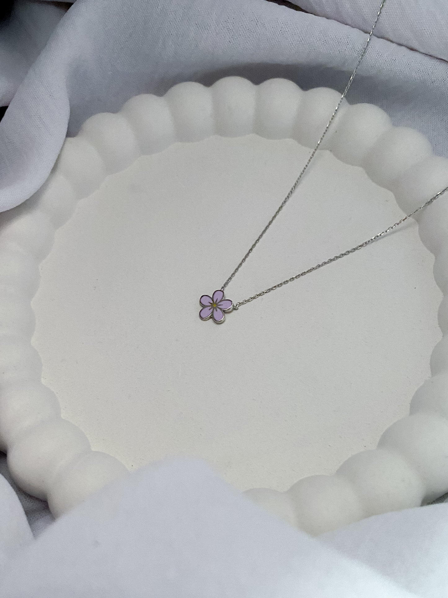 Dainty Pink Daisy Sterling Silver Necklace (42cm)