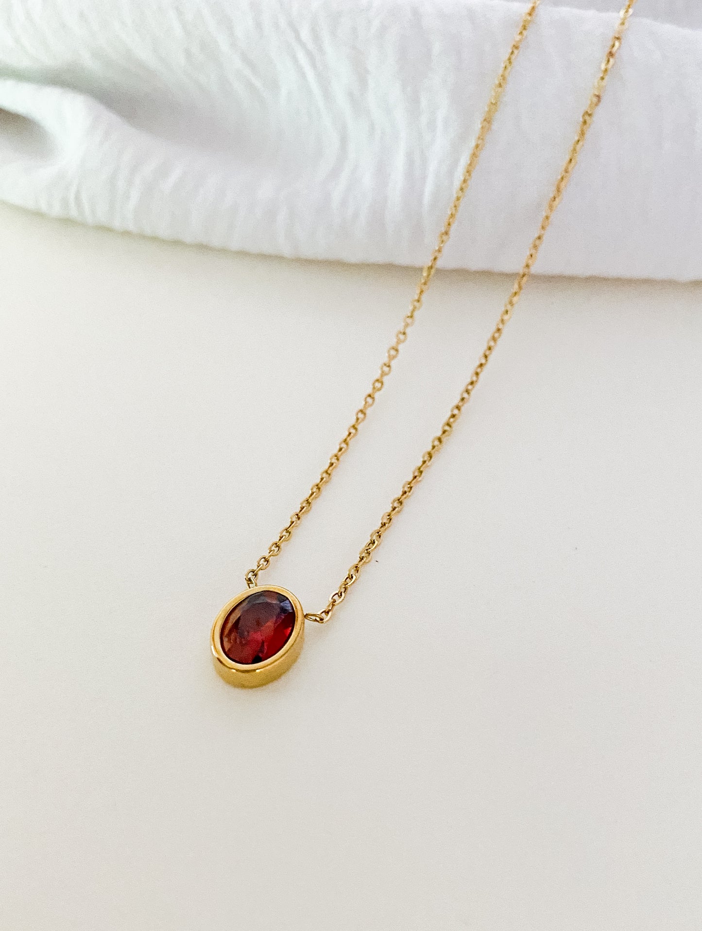 Red Gem Oval Necklace - Gold