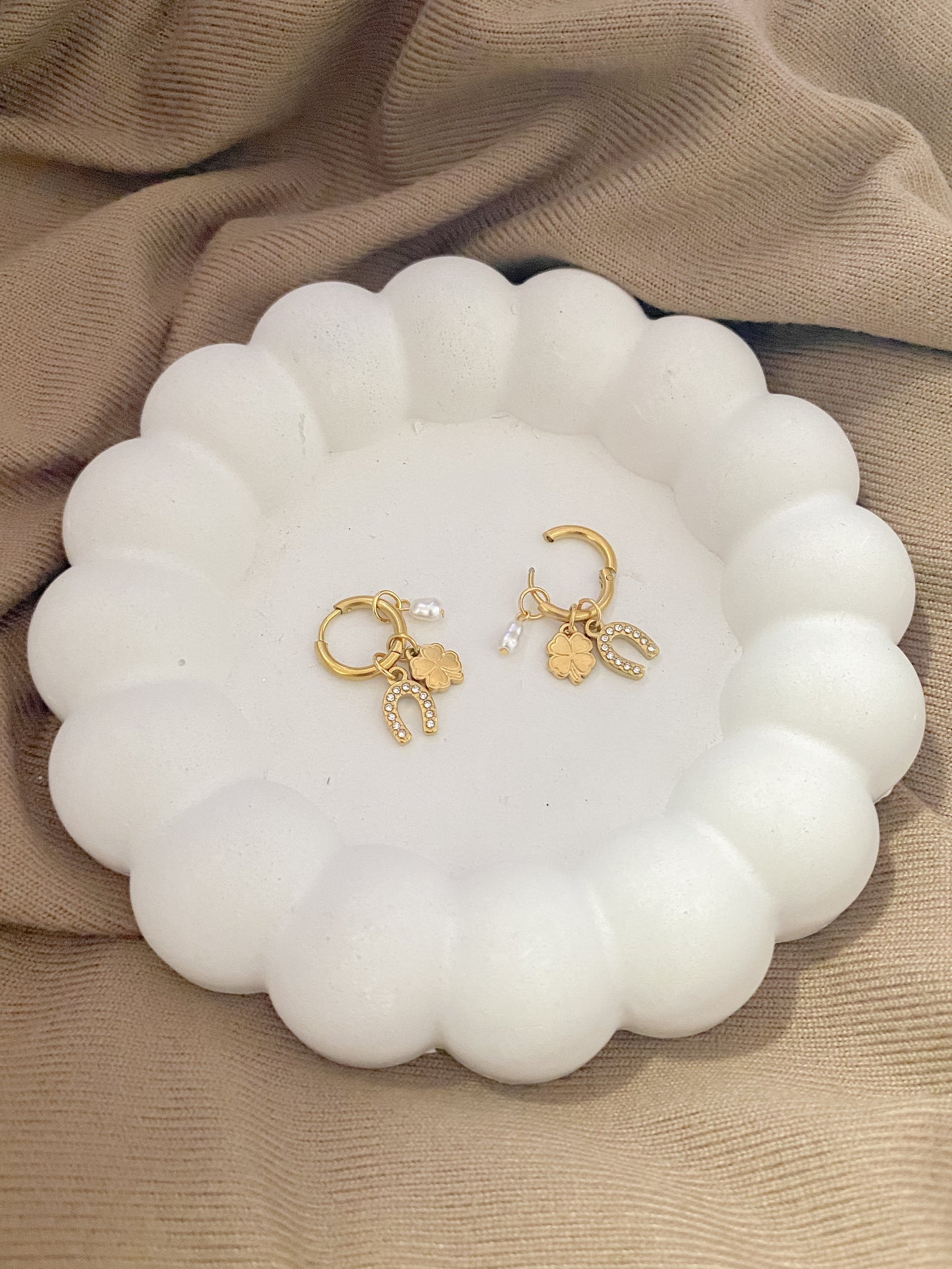 Horseshoe Charm Hoop Earrings - Gold Plated (Removable Charms)