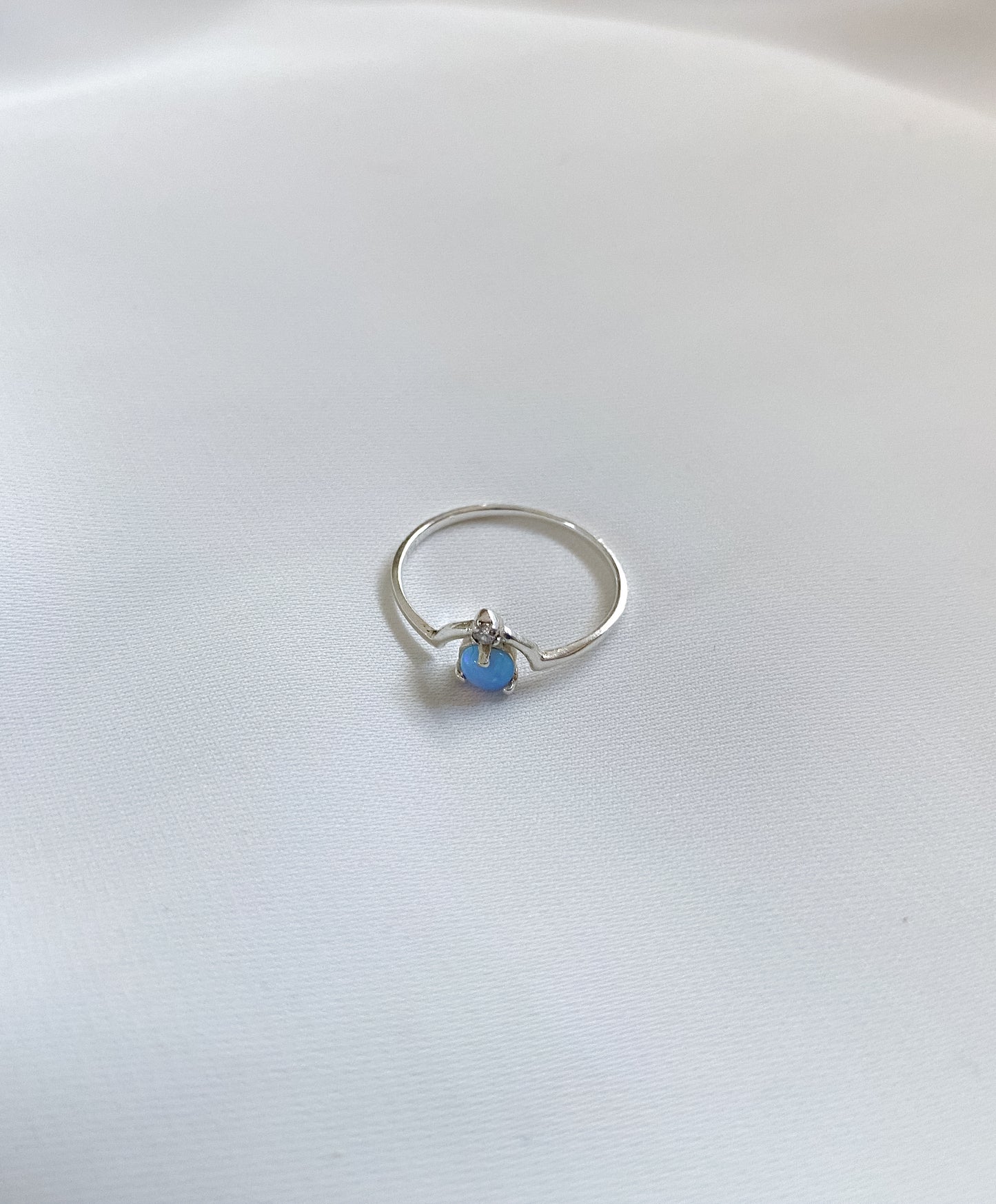 Domed Blue Stone Sterling Silver Ring