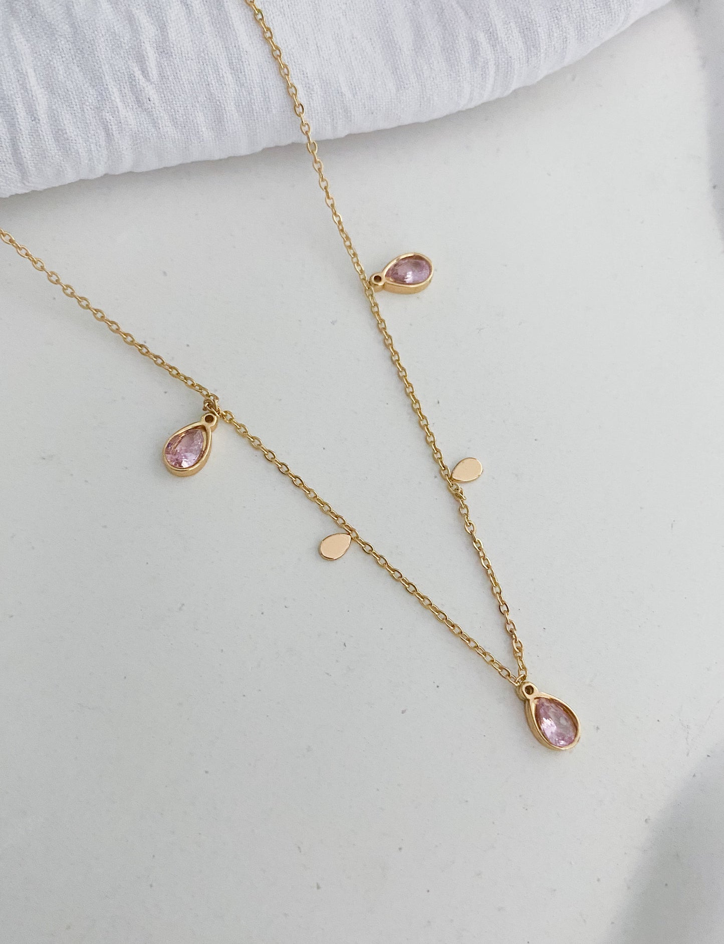 Pink Droplet Pattern Necklace - Gold