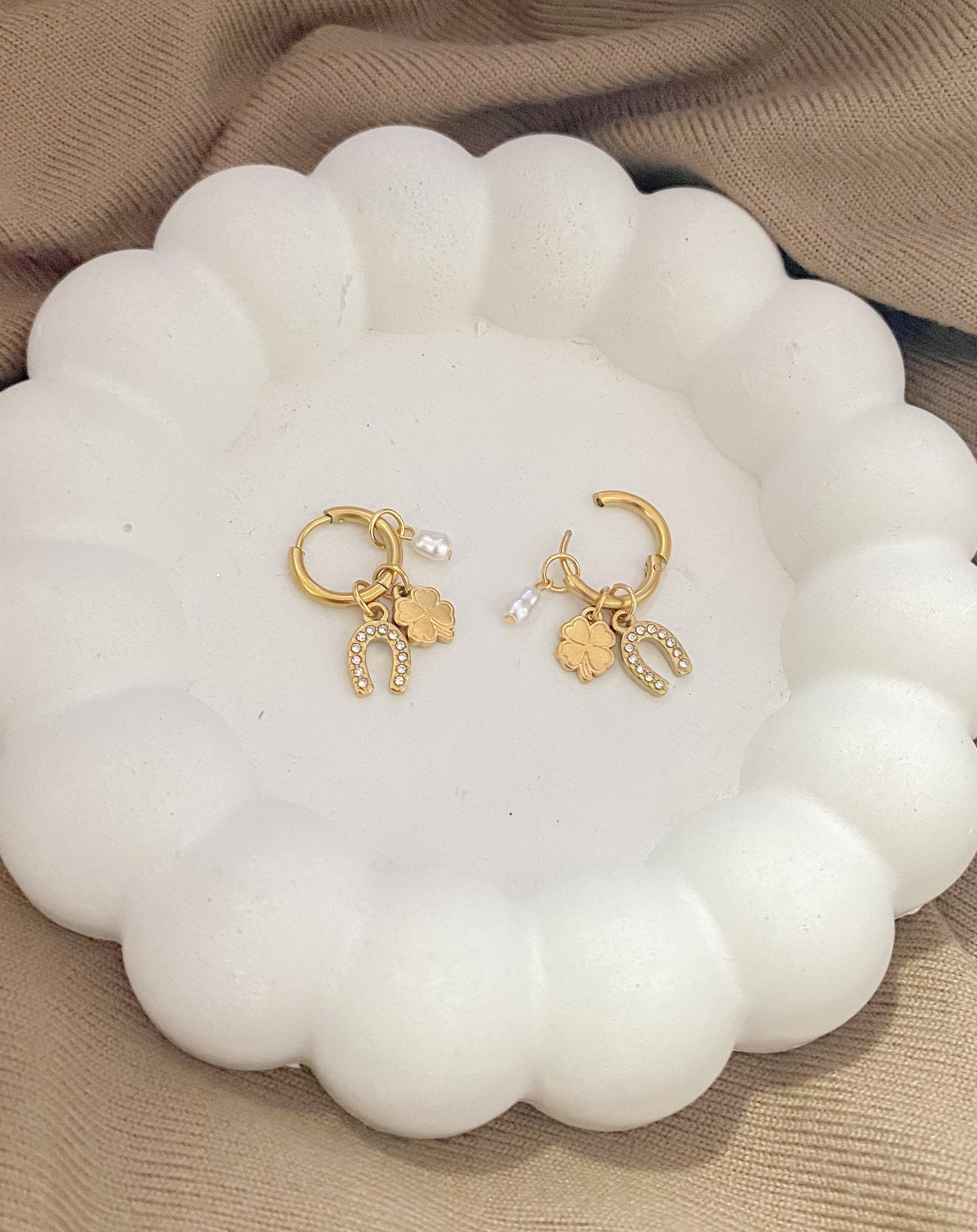 Horseshoe Charm Hoop Earrings - Gold Plated (Removable Charms)