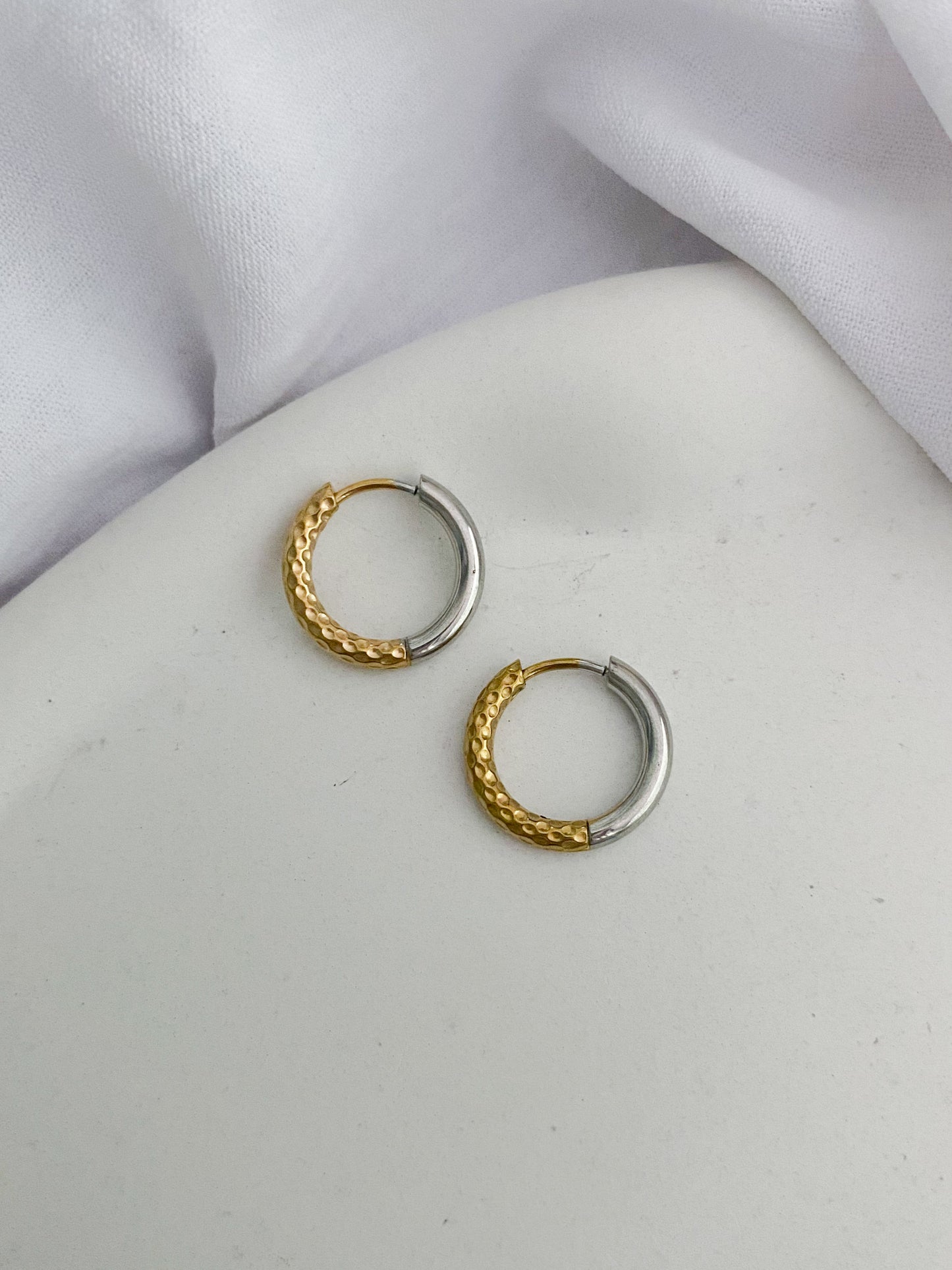 Textured Hoop Earrings - Two-Tone