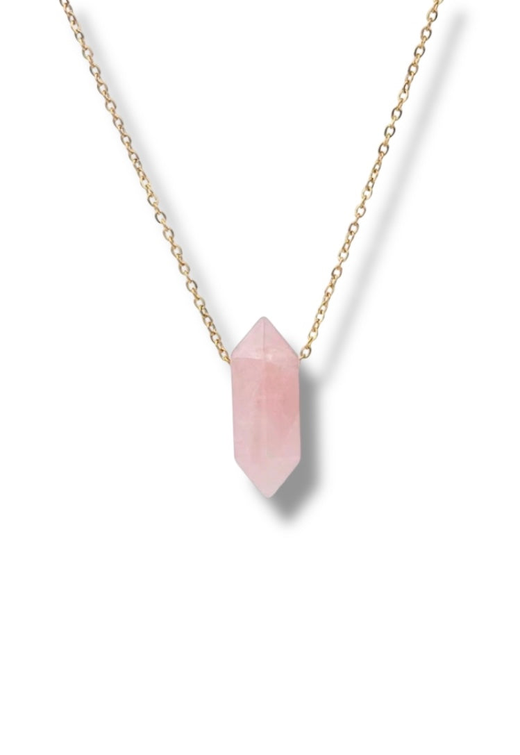 Pink Gem Pendant Necklace - Gold