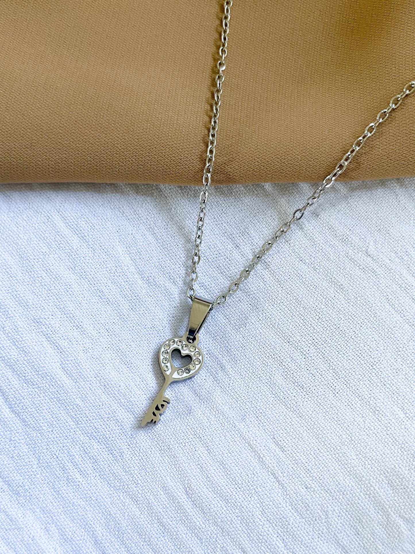 Studded Key to my Heart Necklace - Silver