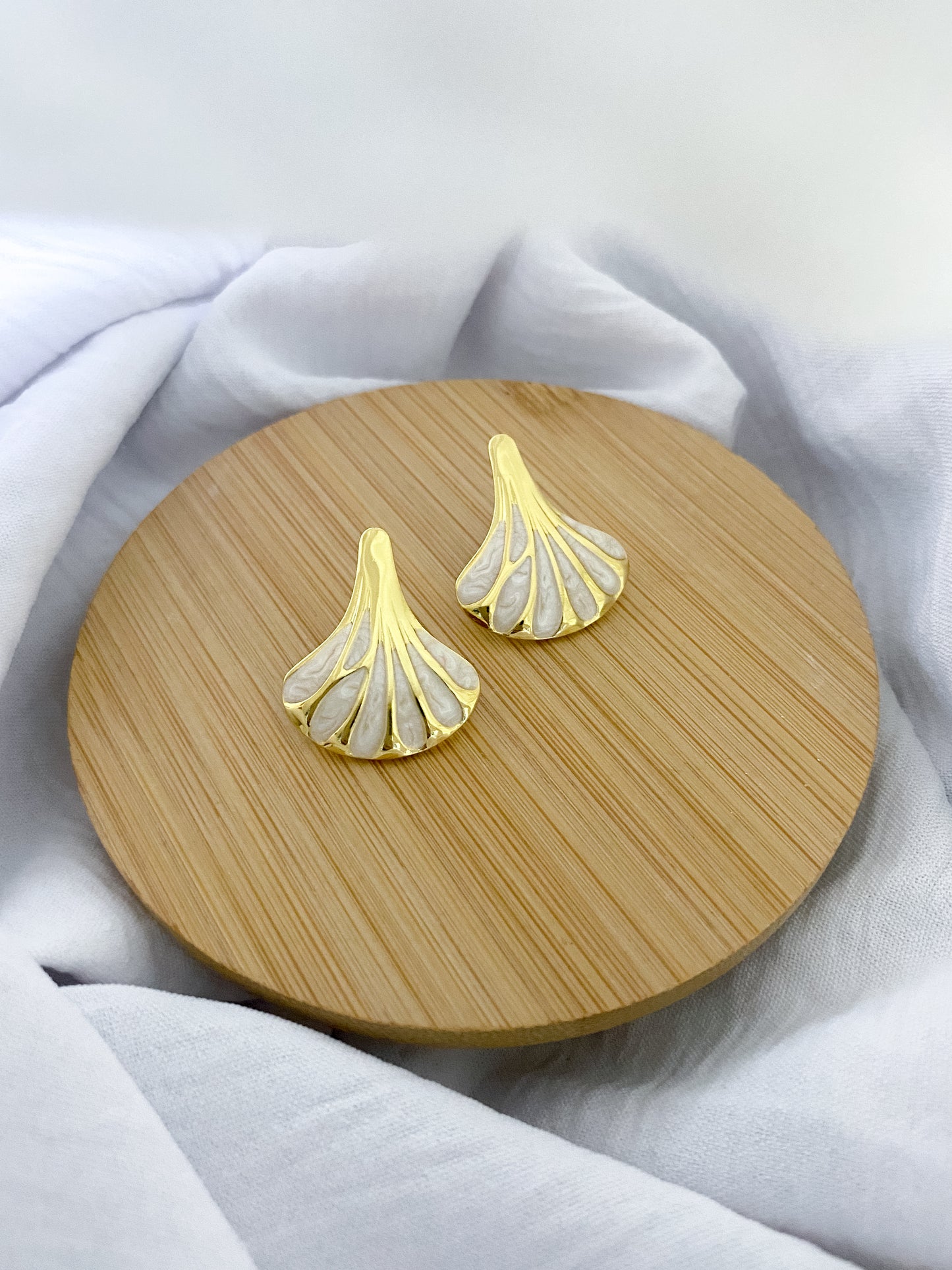Large Creamy Ginkgo Leaf Earrings - Gold