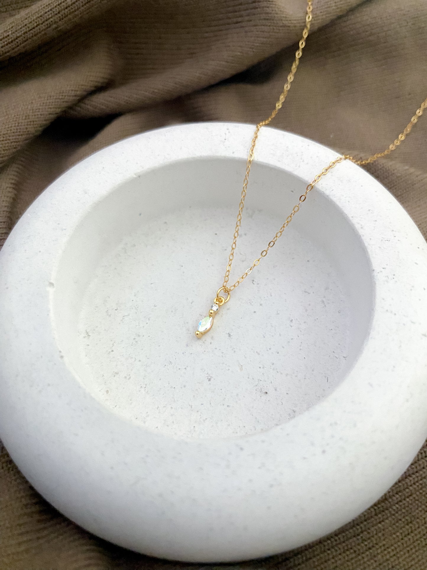 Marquise Charm Sterling Silver Necklace - Gold Plated