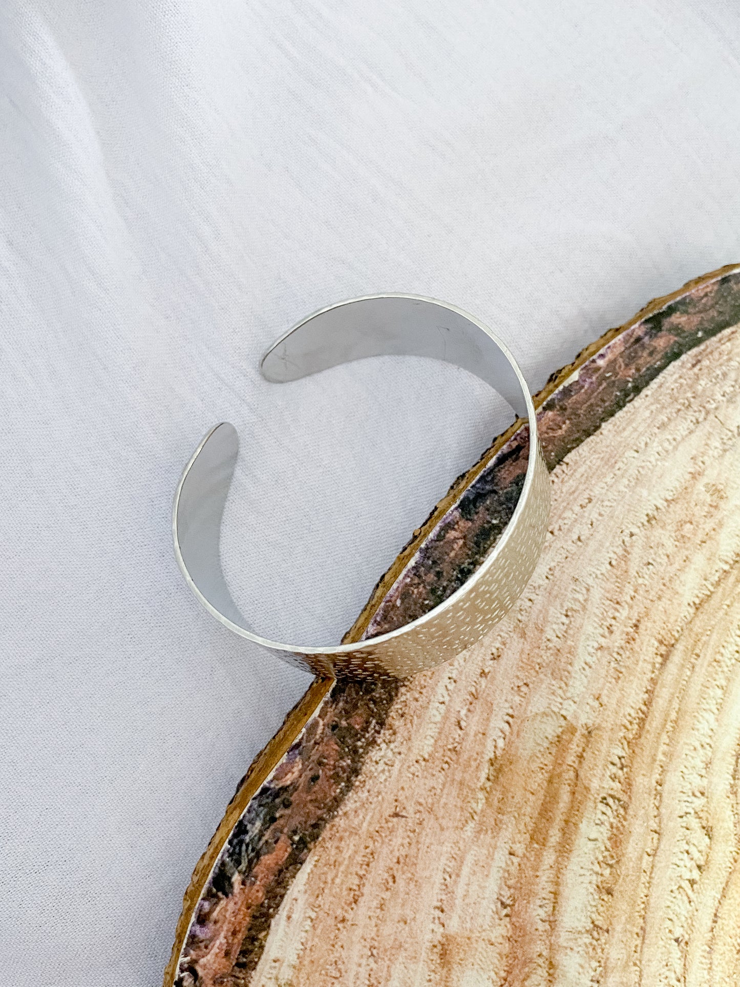 Hammered Adjustable Cuff Bangle - Silver