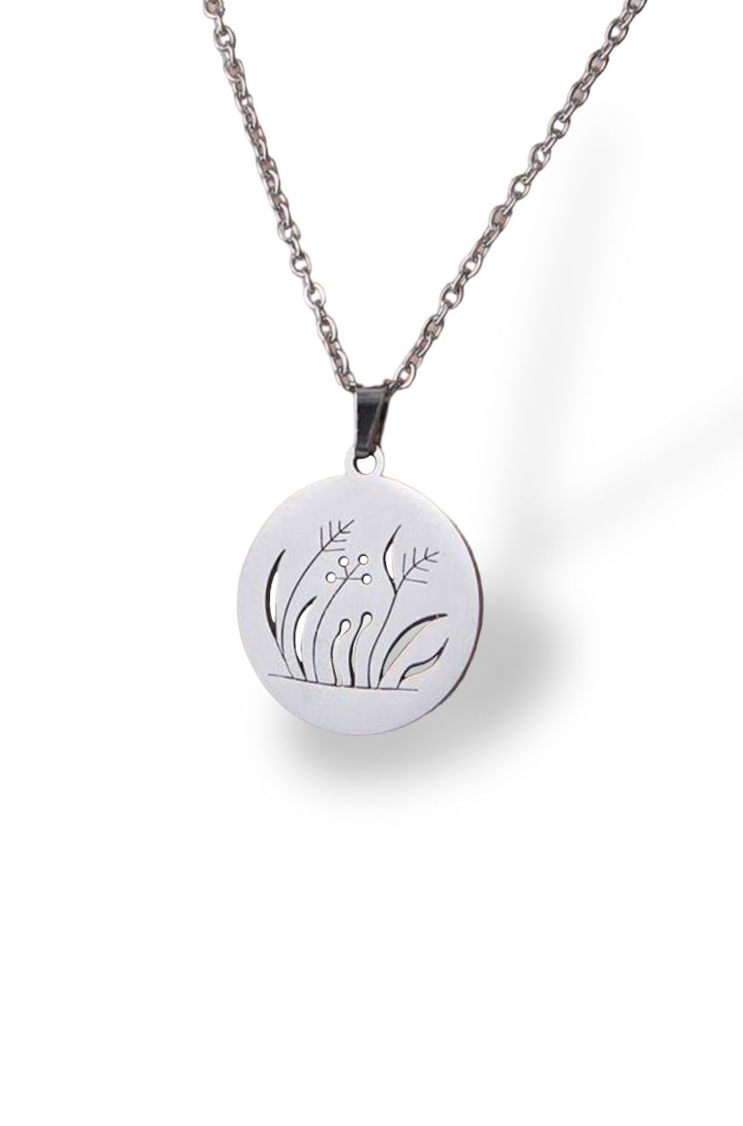 Floral Disk Pendant Necklace - Silver