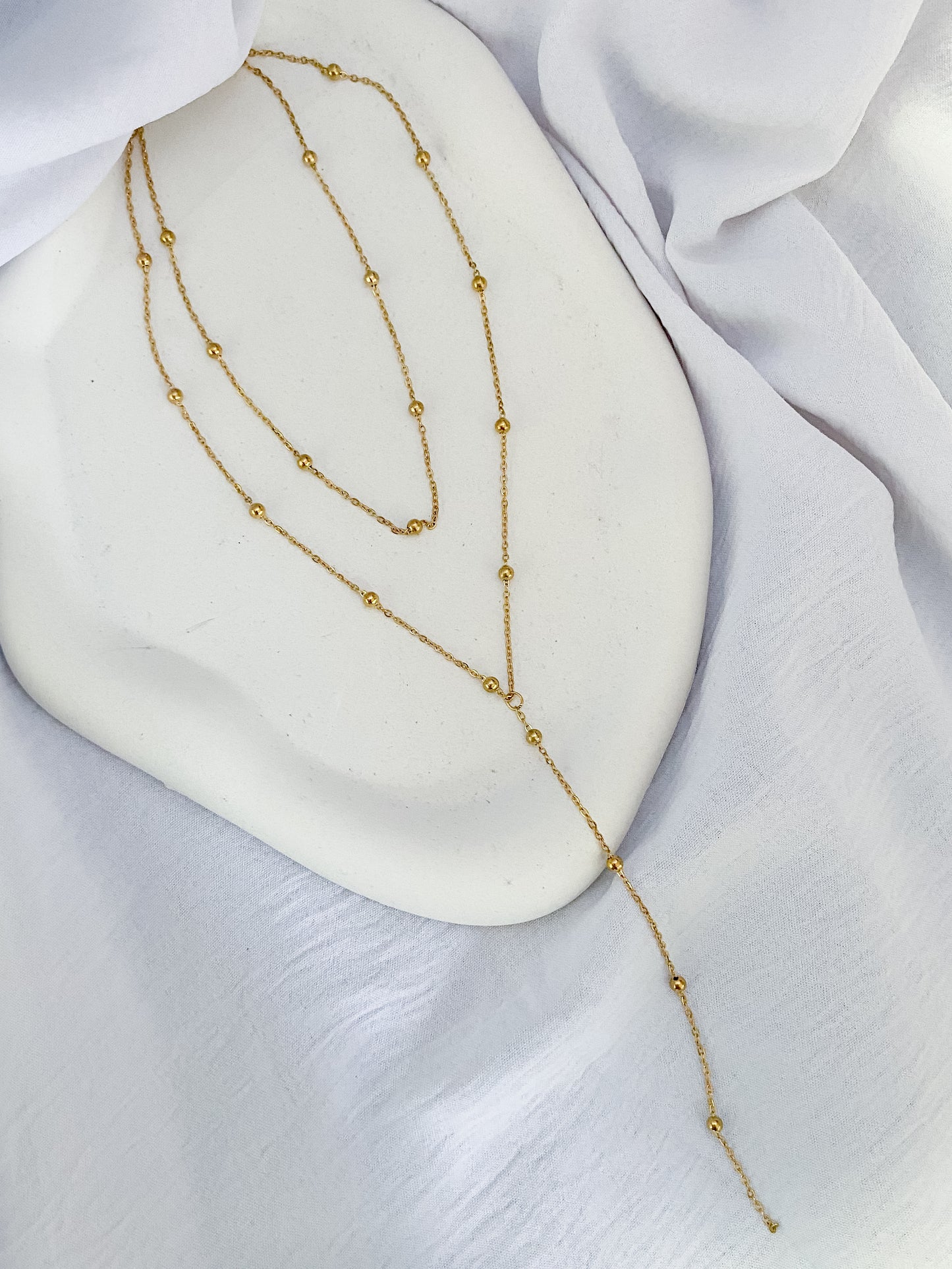 Layered & Dotted Lariat Necklace - Gold
