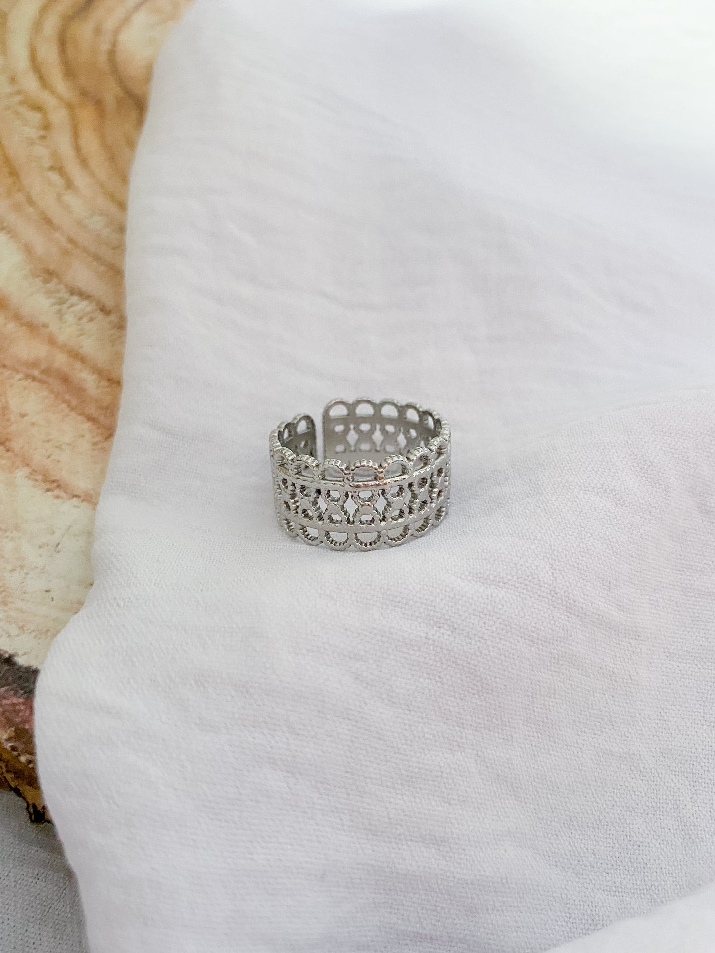 Wide Adjustable Ethereal Cuff Ring - Silver