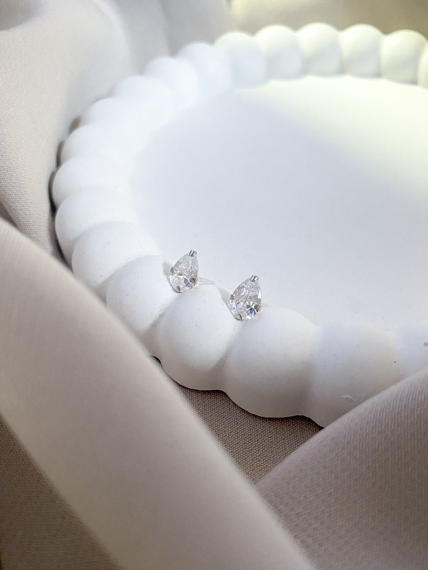 Cubic Zirconia & Sterling Silver Droplet Stud Earrings