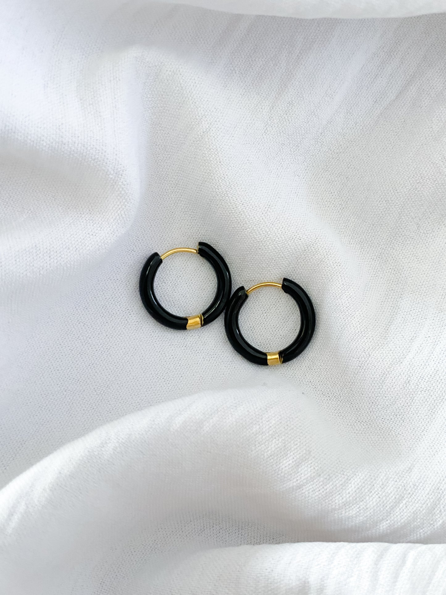 Black Coated Sleeper Earrings - Gold