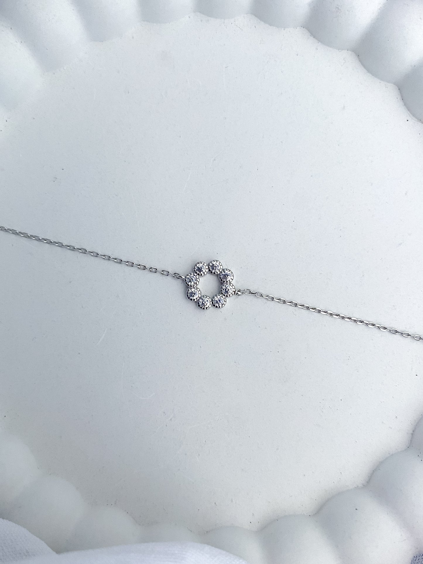 Cubic Zirconia Ring Design Sterling Silver Bracelet (18cm)
