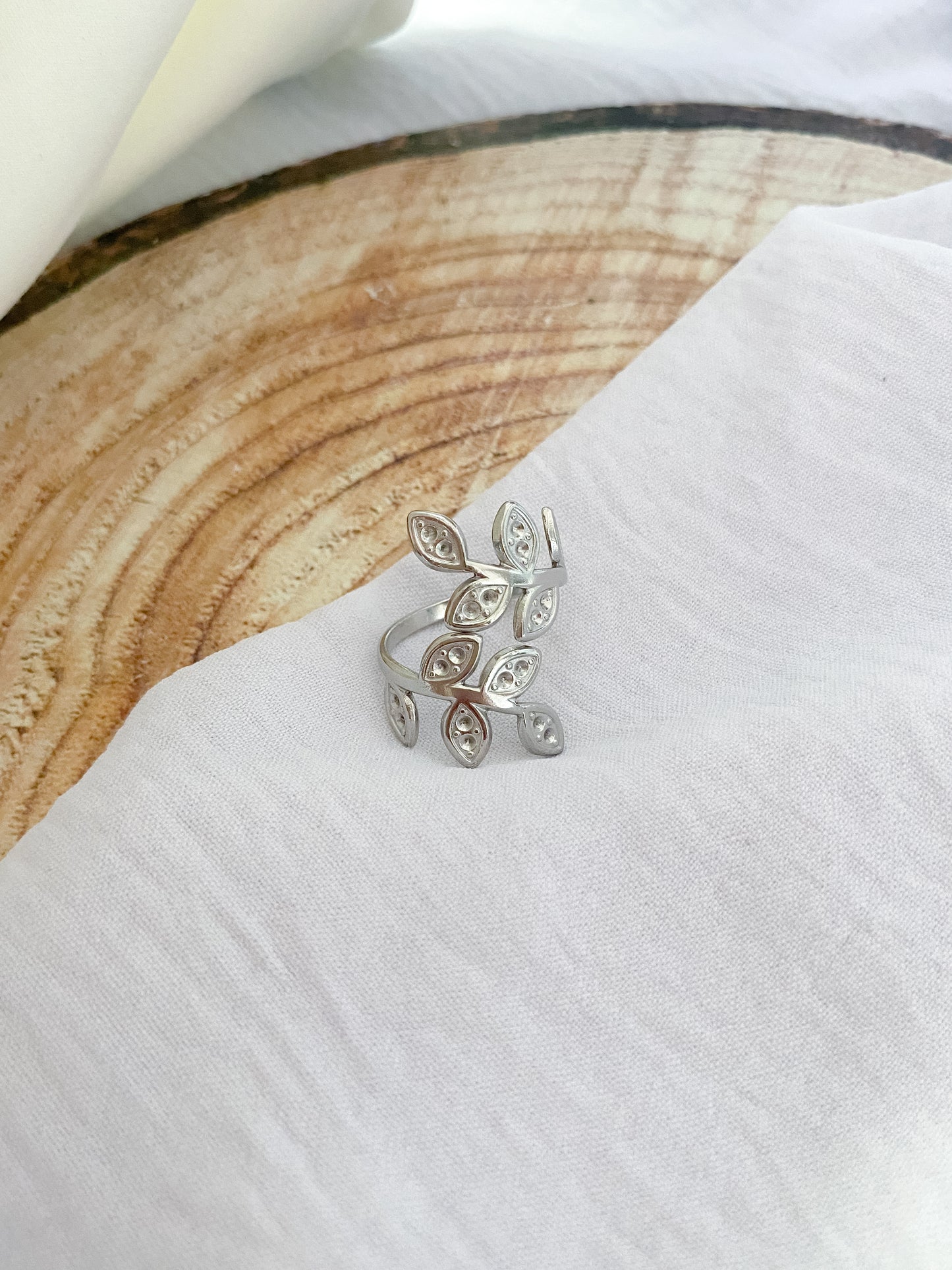 Large Adjustable Leaf Cuff Ring - Silver