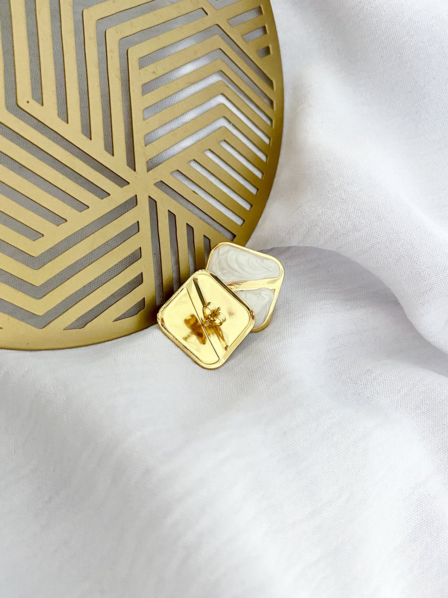 Large Block Earrings - White & Gold