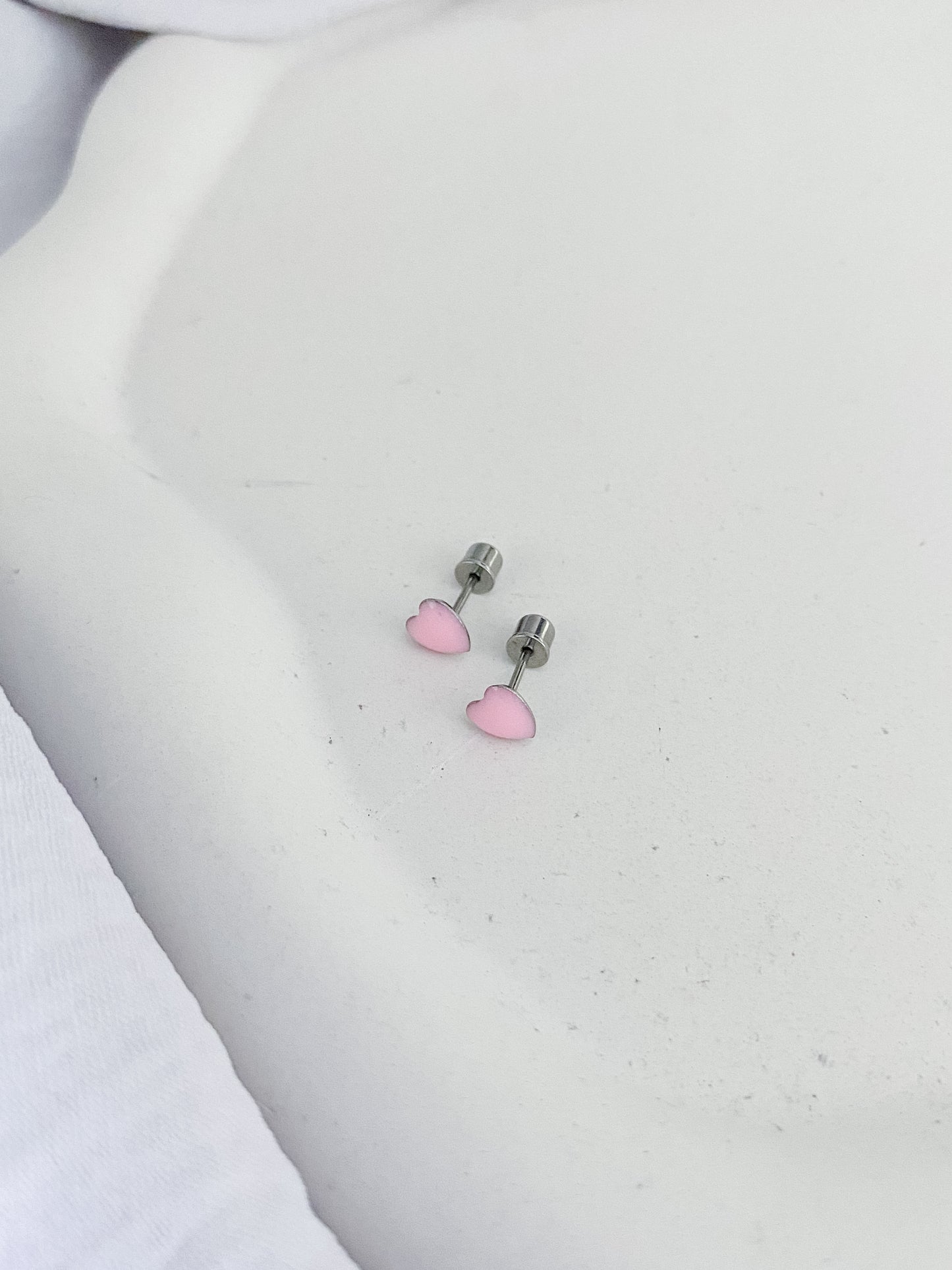 Pink Heart Twist-Back Earrings - Silver