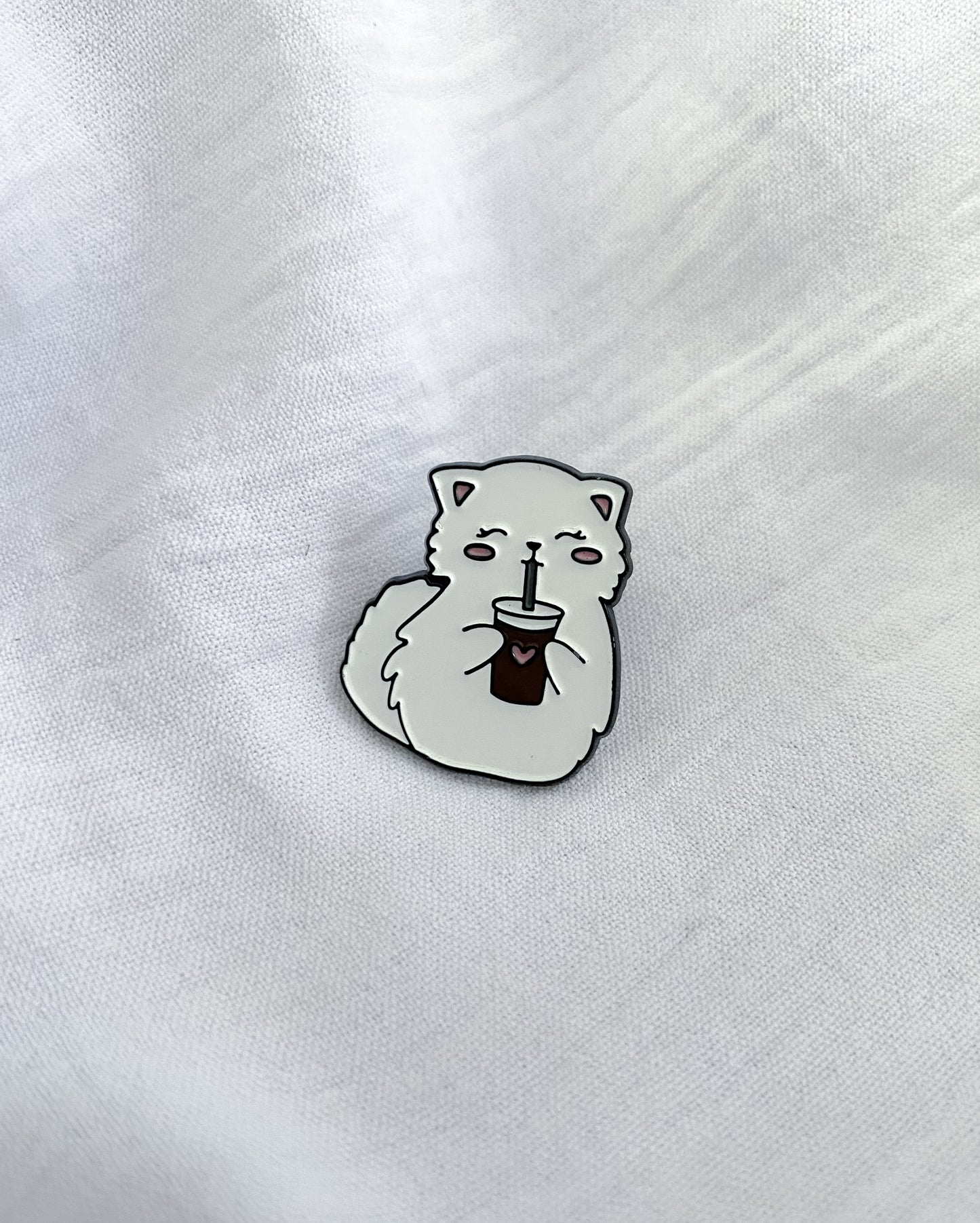 Coffee Drinking Cat Pin