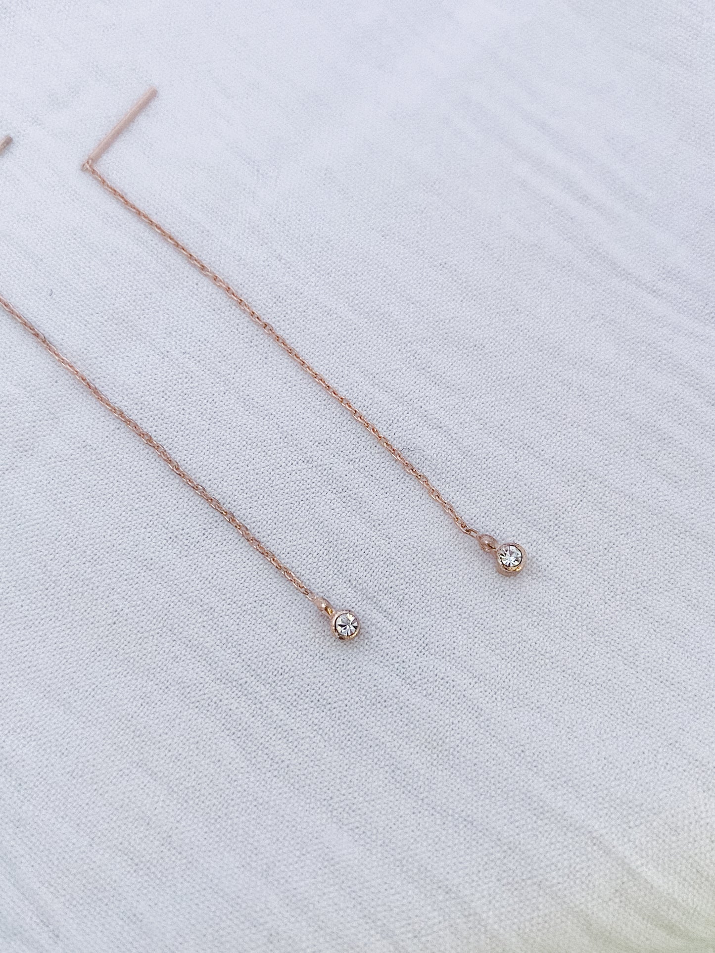 Rose-Gold Plated Diamanté Thread Sterling Silver Stud Earrings