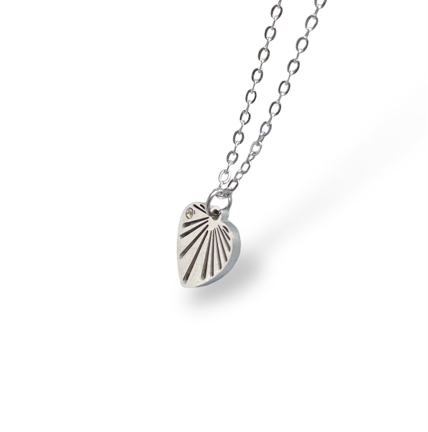 Dainty Diamanté Heart Necklace - Silver