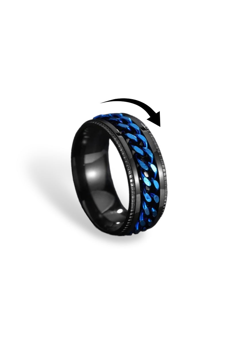 Chain Fidget Ring: Blue-on-Black