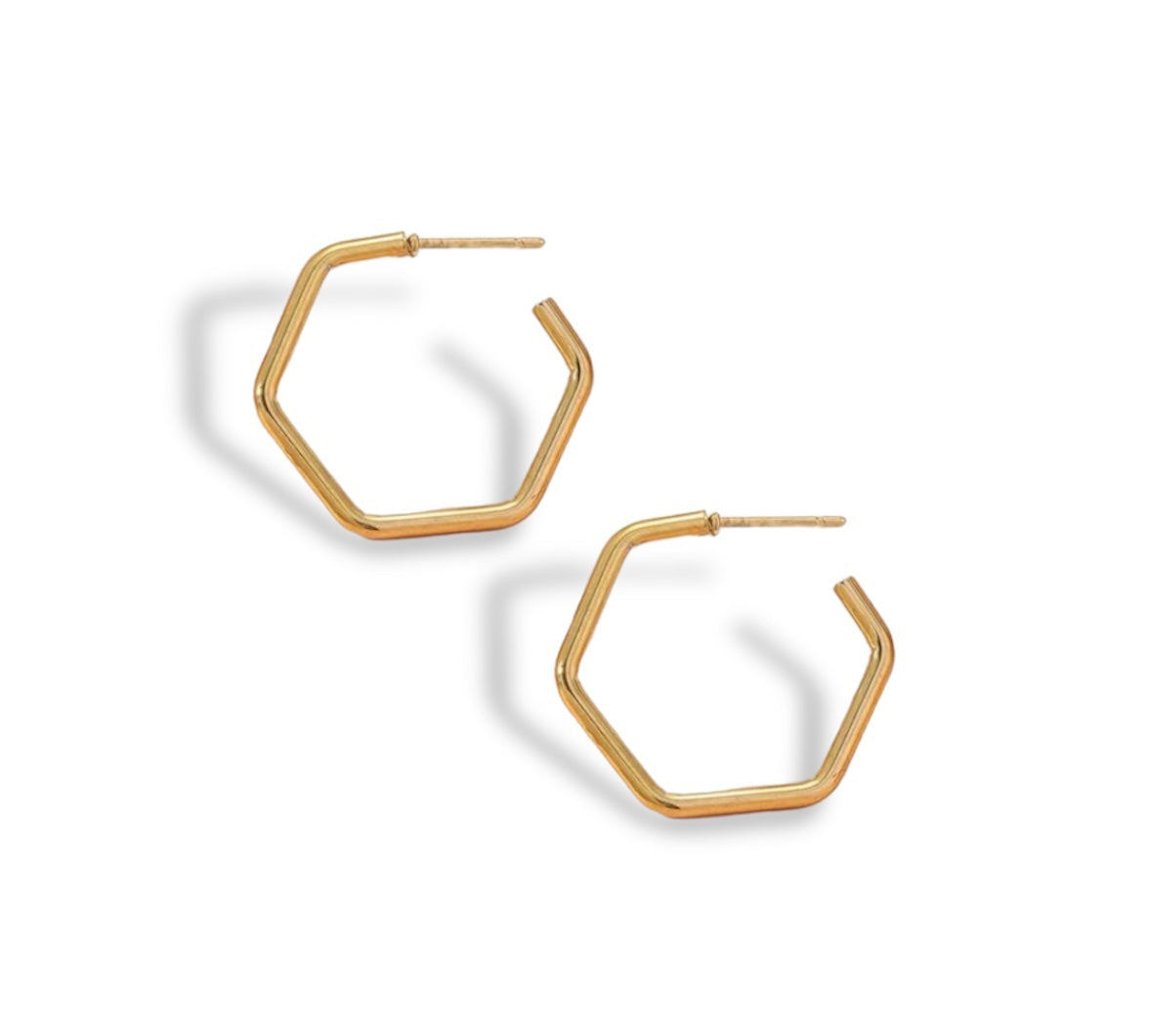 Hexagon Hoop Earrings - Gold