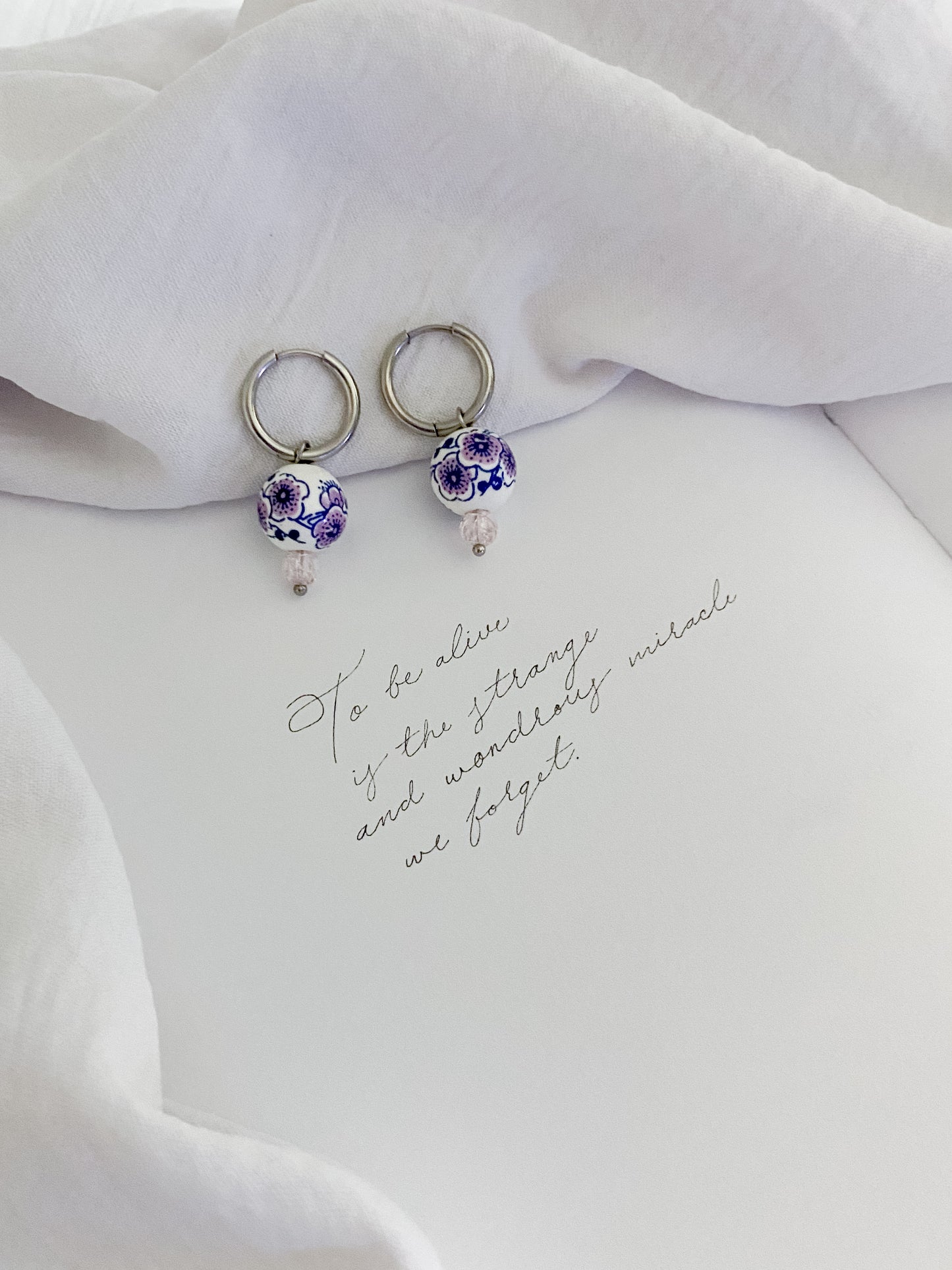 Greek Floral Hoop Earrings - Silver