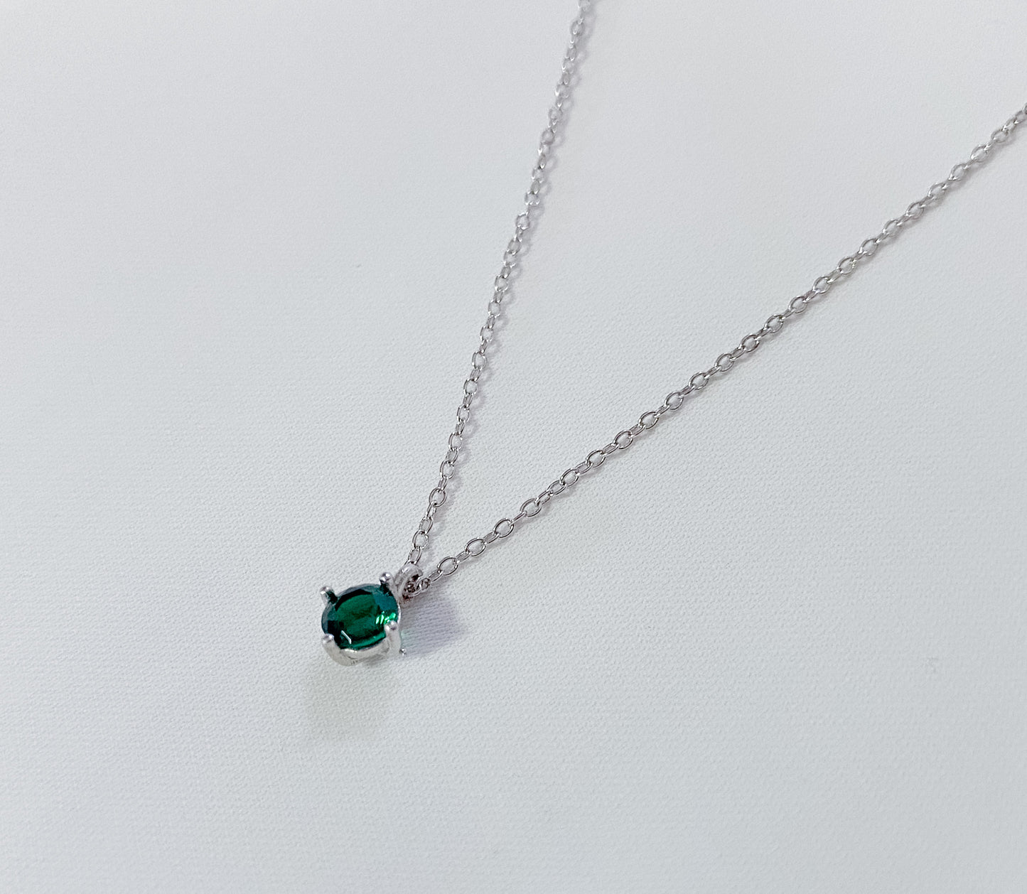 Emerald-Look Charm Sterling Silver Necklace