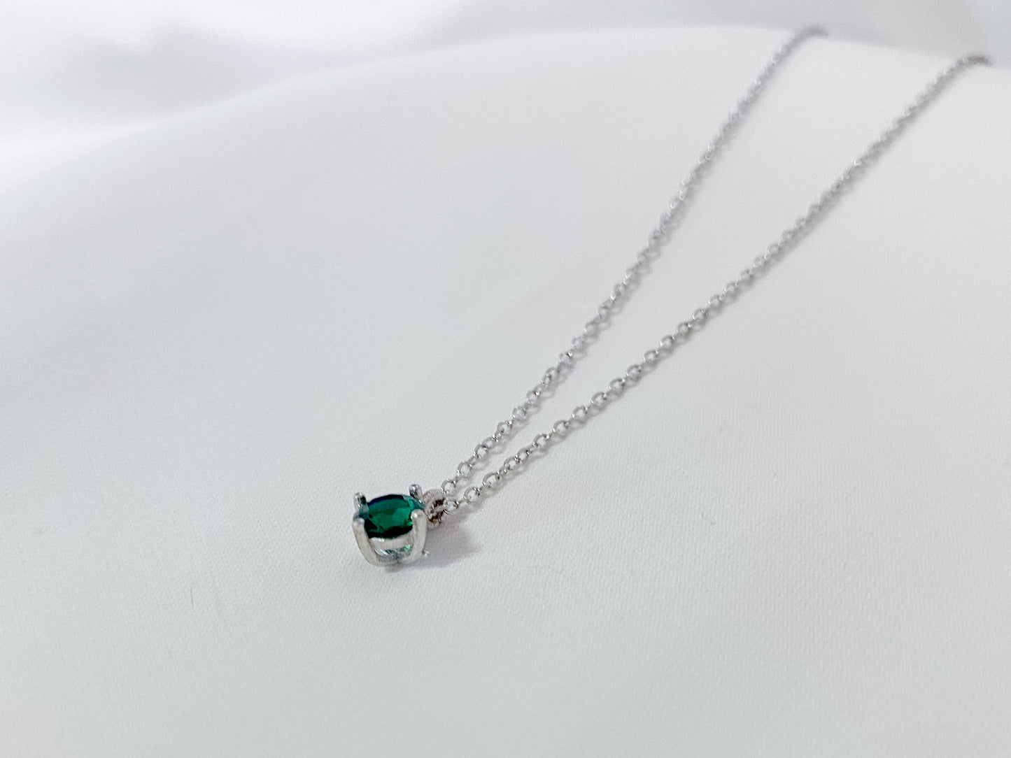 Emerald-Look Charm Sterling Silver Necklace
