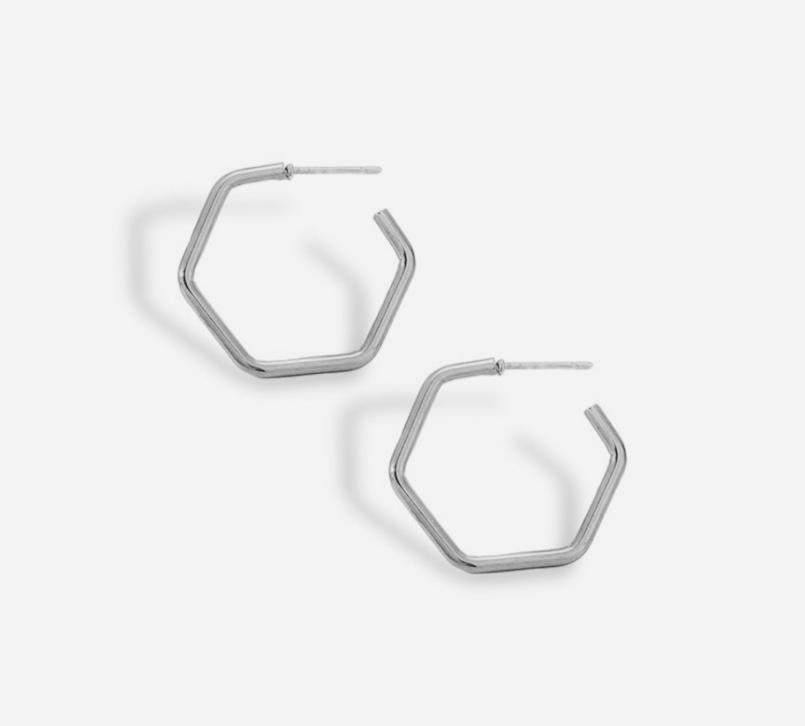 Hexagon Hoop Earrings - Silver