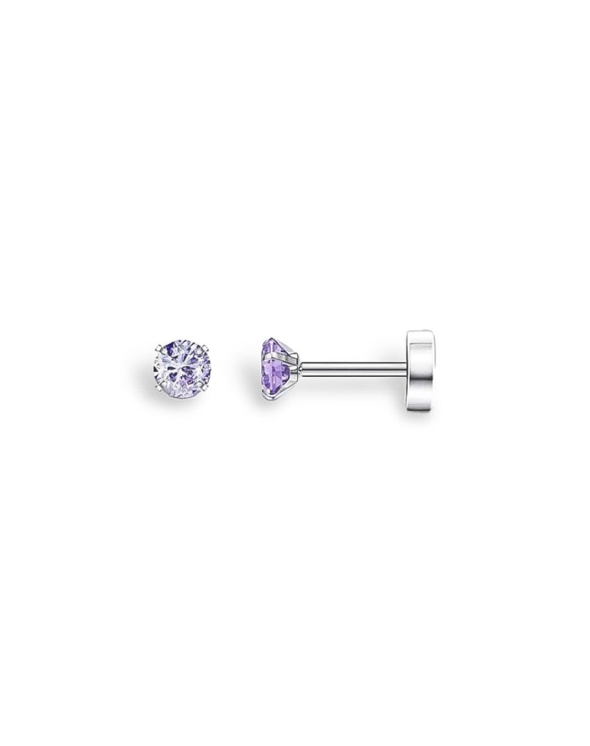 Light Purple Diamanté Flat-Back Earrings - Silver