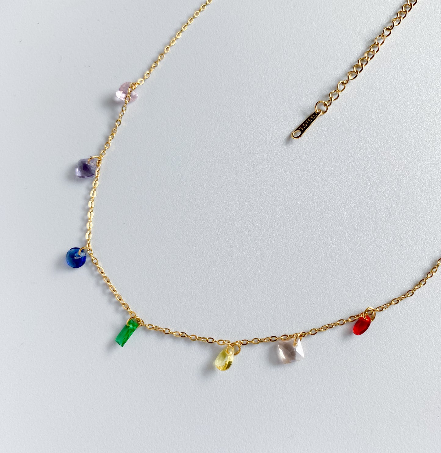 Colourful Diamanté Charm Necklace - Gold