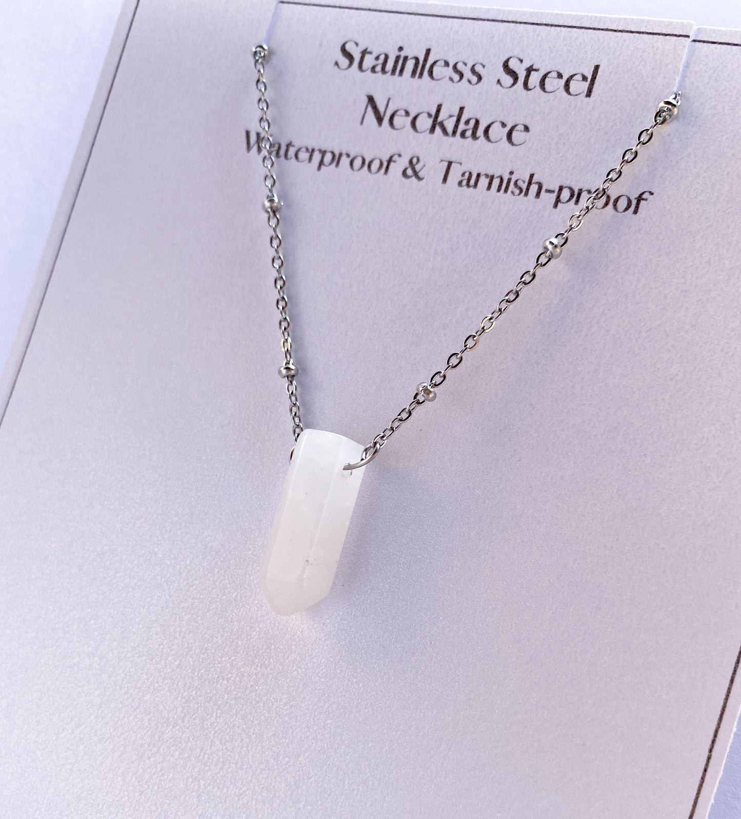 Milky Semi-Precious Stone Necklace - Silver
